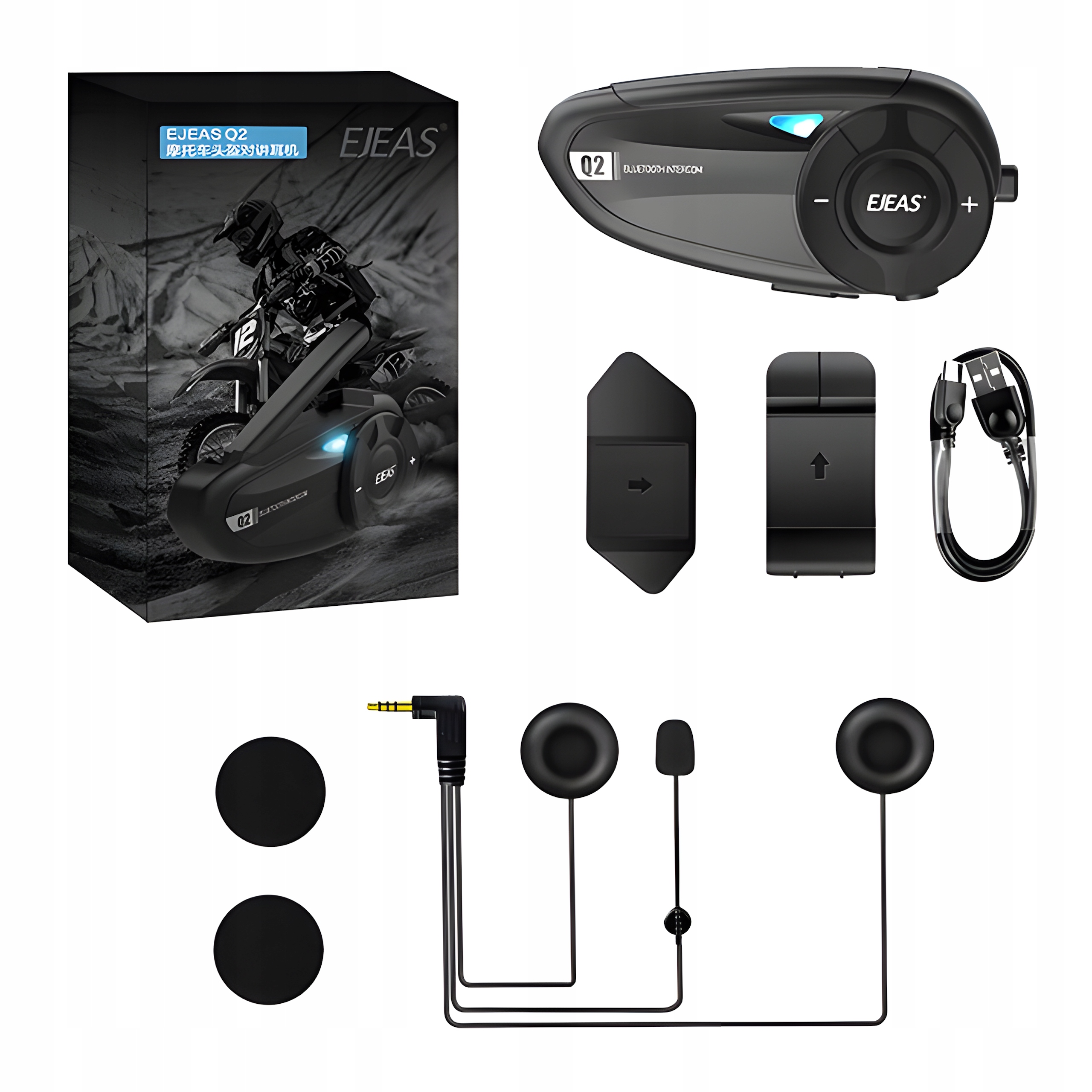 Ejeas Q2 Motocyklový Interkom Na Helmu IP65 Max 2 Osoby 800 M Bluetooth 5.1