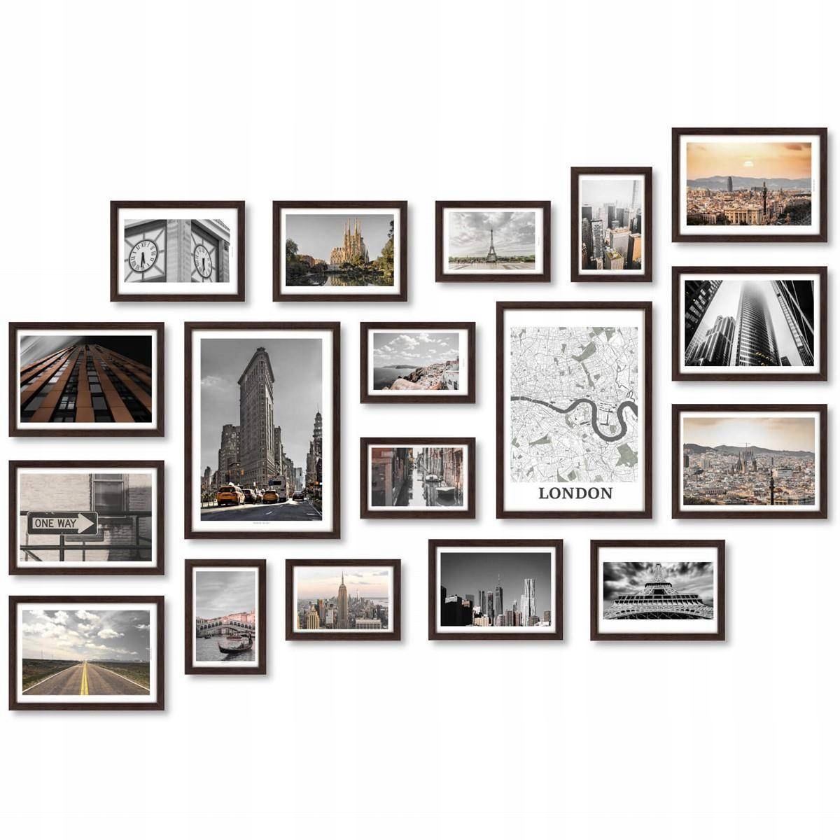 Zestaw brązowych ramek galeria Zestaw Ramek Drewnianych Ramki 18 sztuk