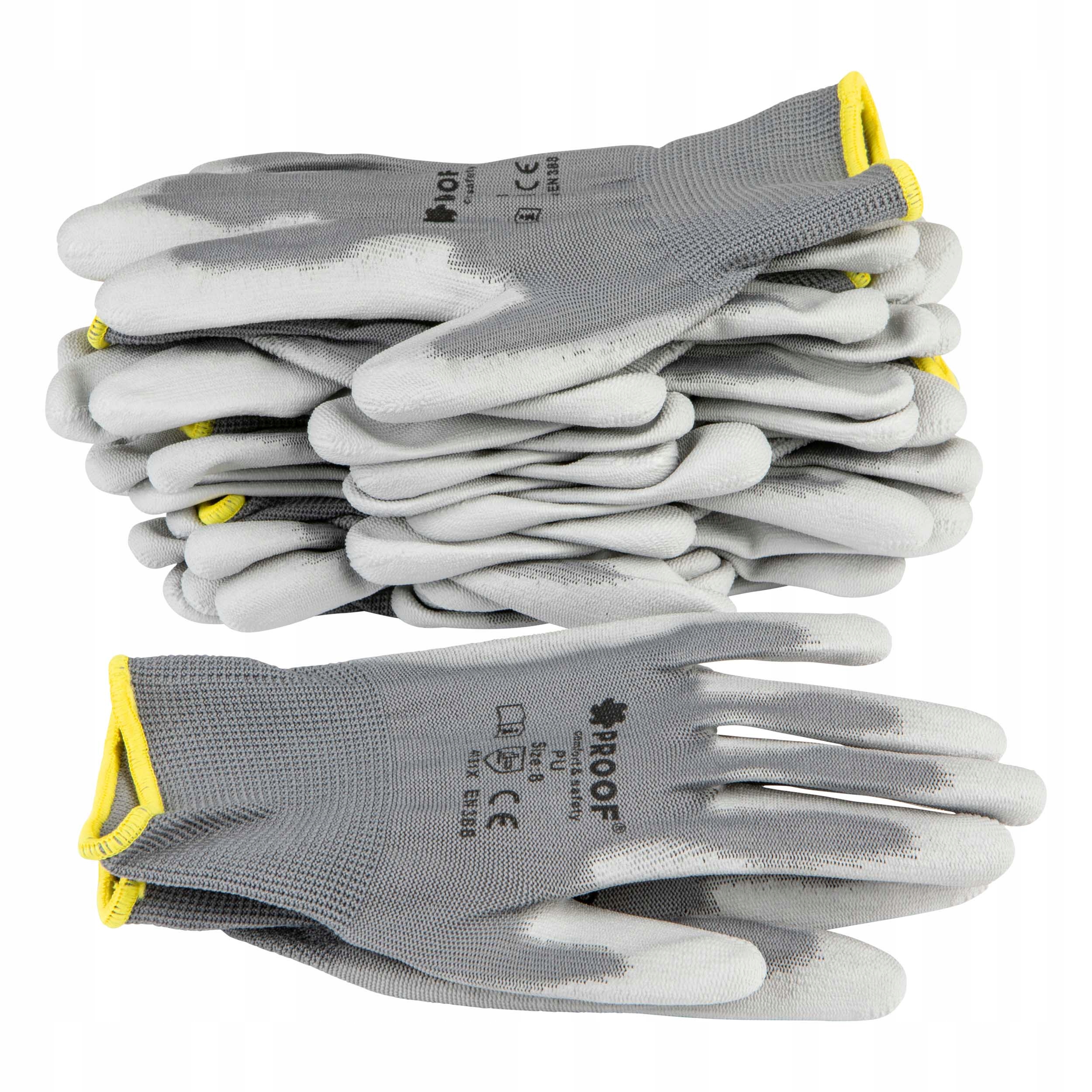 RĘKAWICE ROBOCZE OCHRONNE POWLEKANE POLIURETANEM PROOF SZARE R. 9 10 par Model PU SZARE