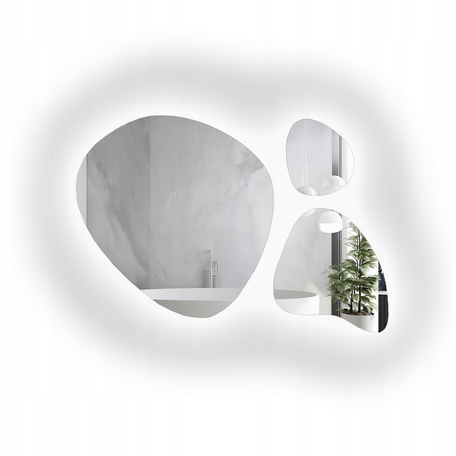 Sada tří organických zrcadel Flora s Led podsvícením 140 x 94 cm