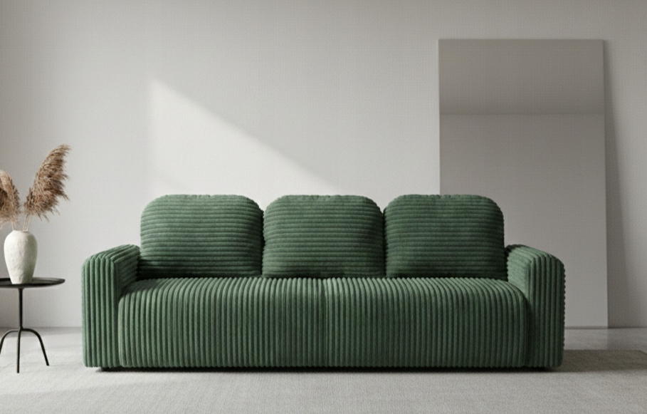 Pohovka s funkcí spaní Nesso s úložným prostorem na povlečení, zelená, sametová