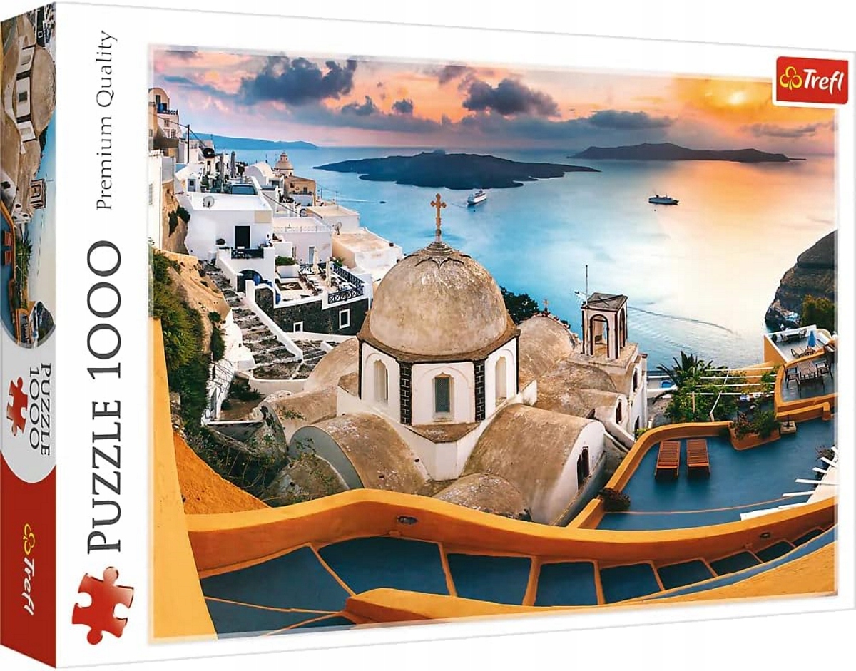 PUZZLE 1000 EL BAJKOWE SANTORINI MORZE ZACHÓD SŁOŃCA WIDOK TREFL