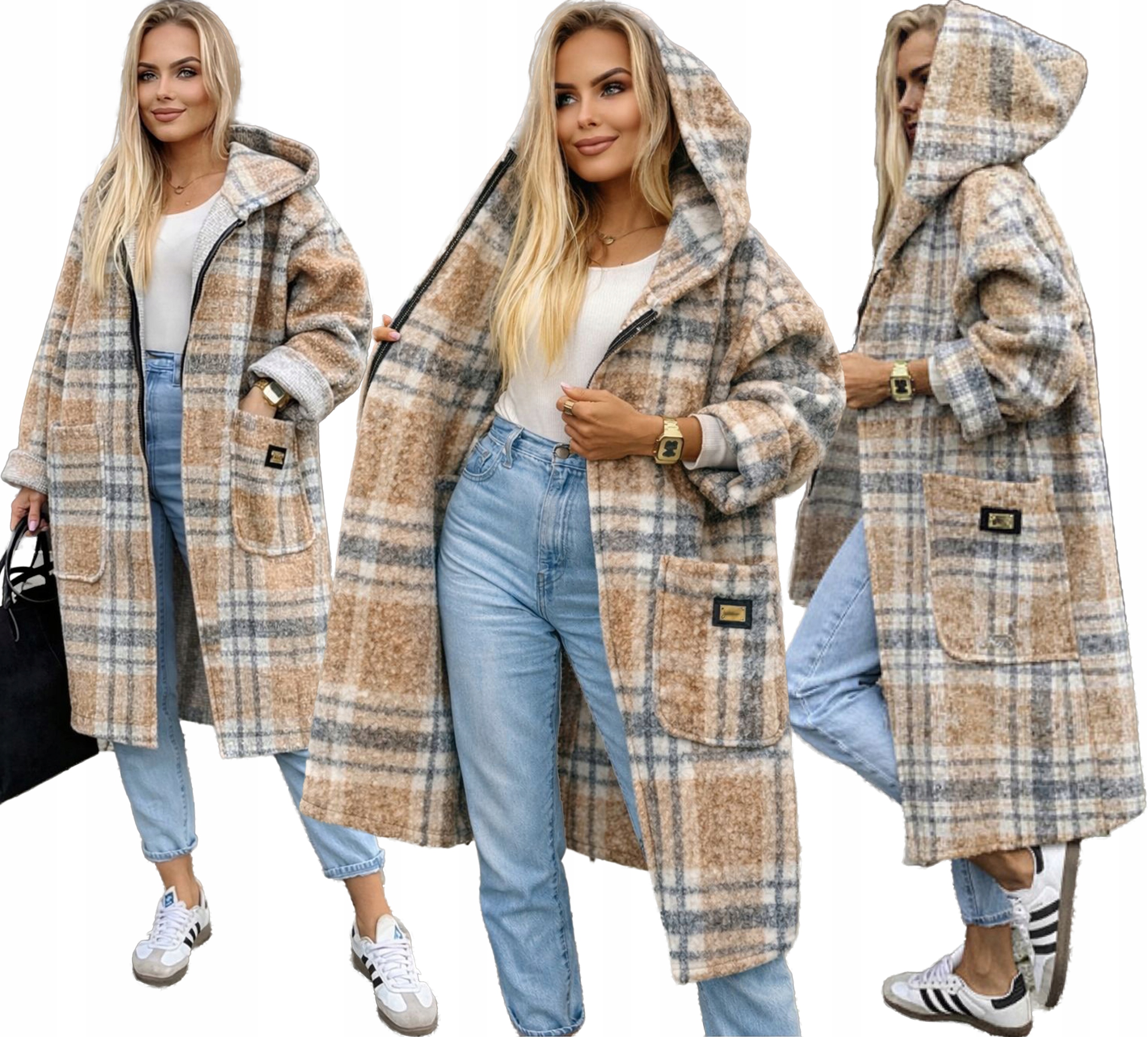 Dlouhý měkoučký Dámský Kabát na zip s kapucí boucle Gerda