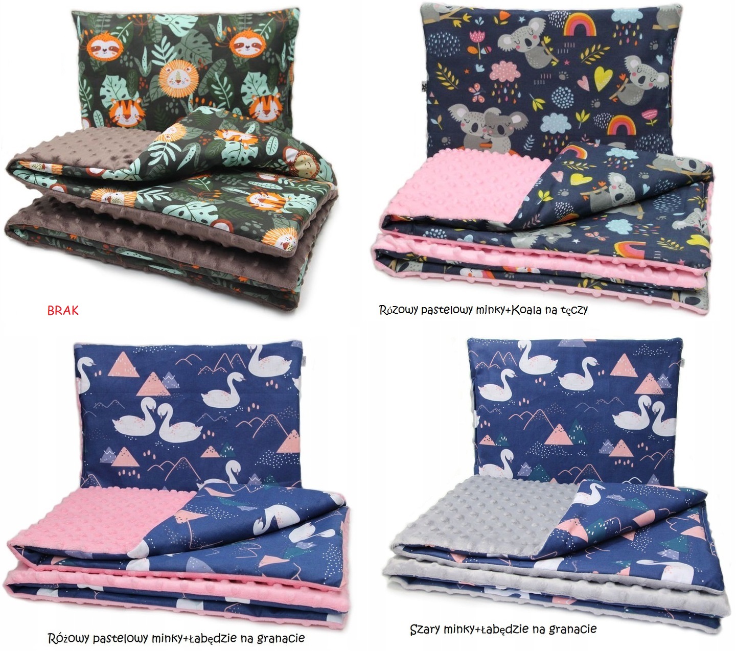ZESTAW MINKY 2W1 KOCYK PODUSZKA DO WÓZKA NOSIDEŁKA KOŁYSKI GONDOLI Długość kołdry 75 cm