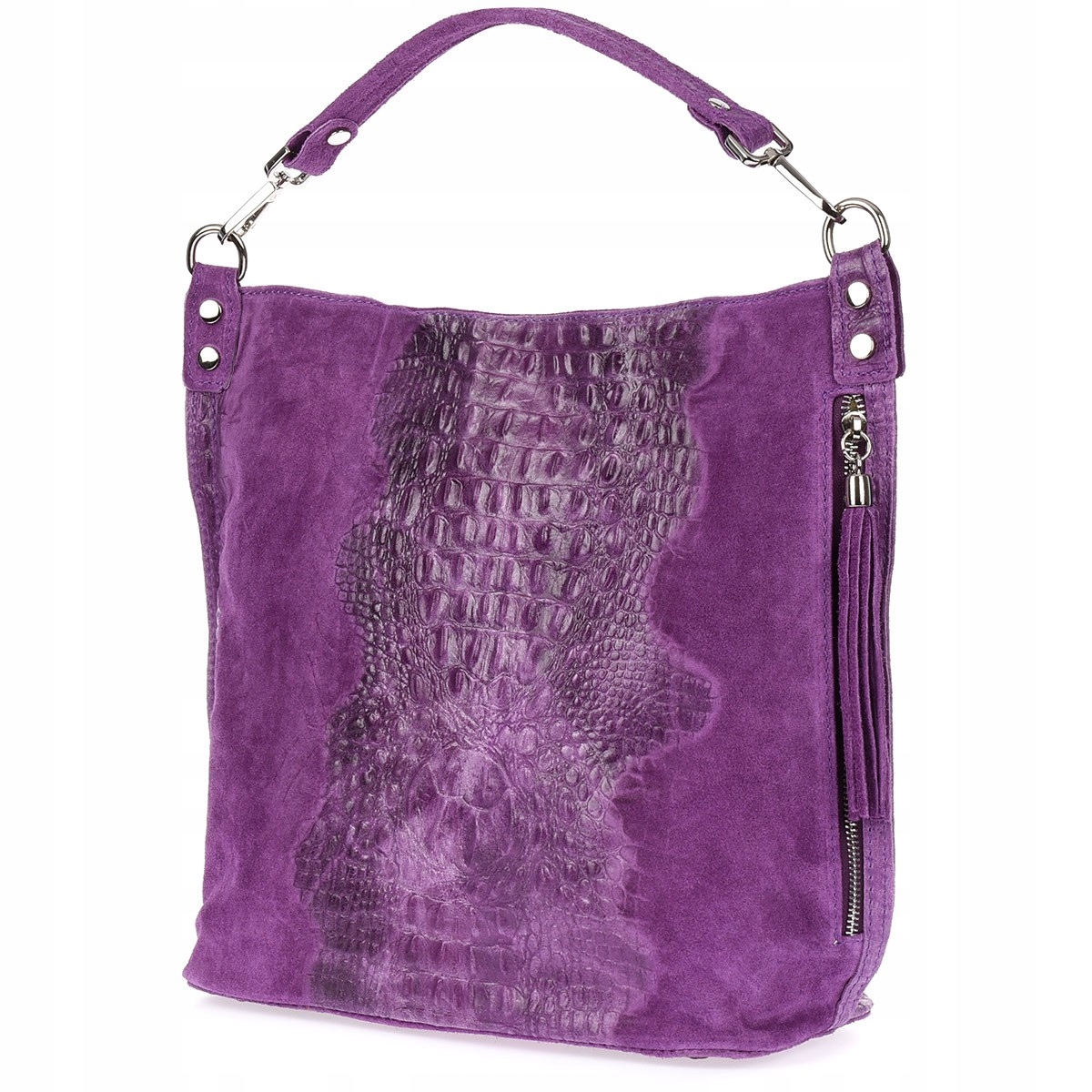 Fialová kožená semišová kabelka shopper W10