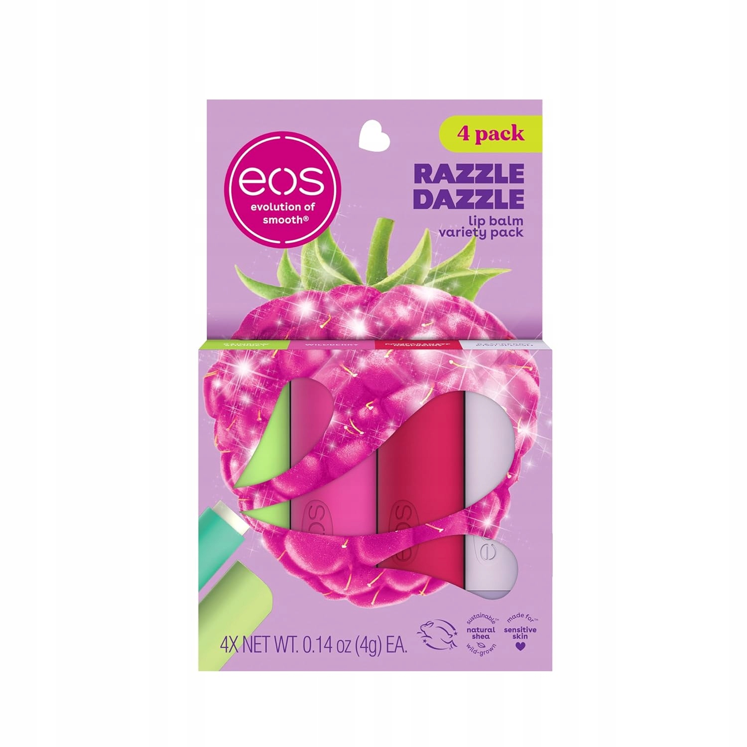 Eos Razzle Dazzle 4 Pack Balzám na rty Malina Kiwi Granátové jablko Citron