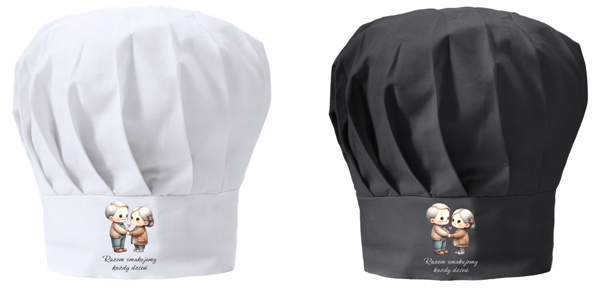 Kuchařská čepice x2 Dárek pro prarodiče Společně ochutnáváme každý den