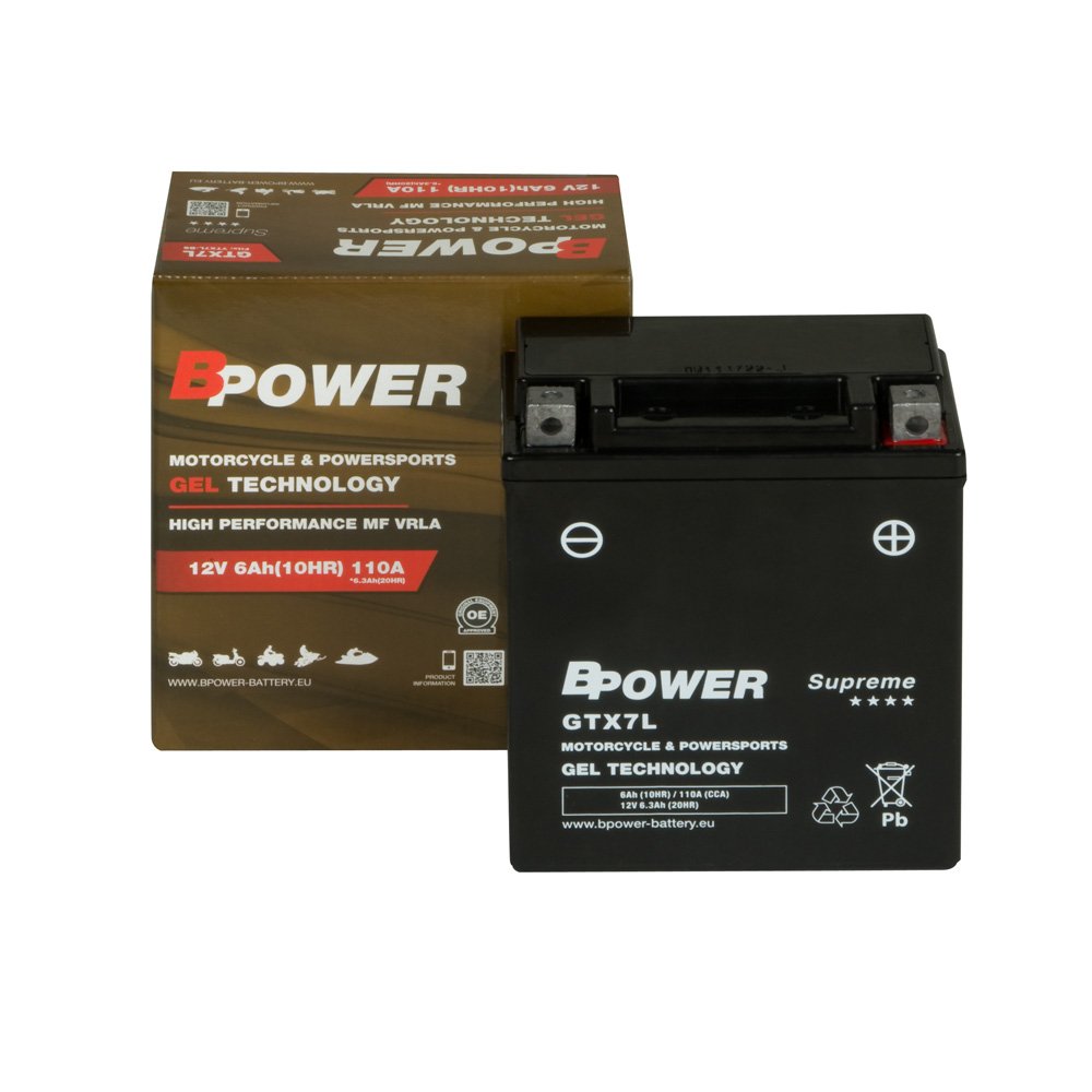 Akumulator motocyklowy BPower GTX7L 6Ah 110A P+ Żelowy Gel Supreme YTX7L-BS