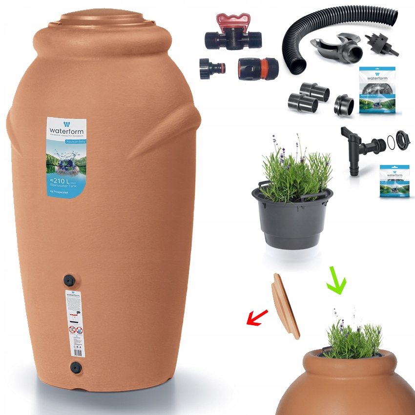 BECZKA 210l KOMPLETNY ZBIORNIK NA WODĘ DESZCZÓWKĘ CEGŁA