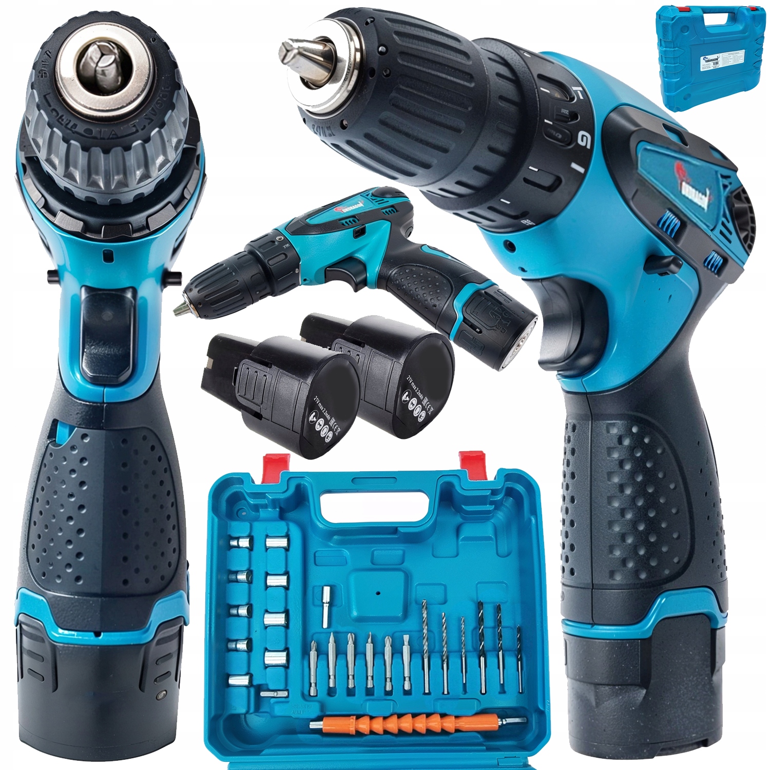 WKRĘTARKA WIERTARKA AKUMULATOROWA 2xAKU NASADKI BITY LED WALIZKA ZESTAW 21V Marka Ondragon