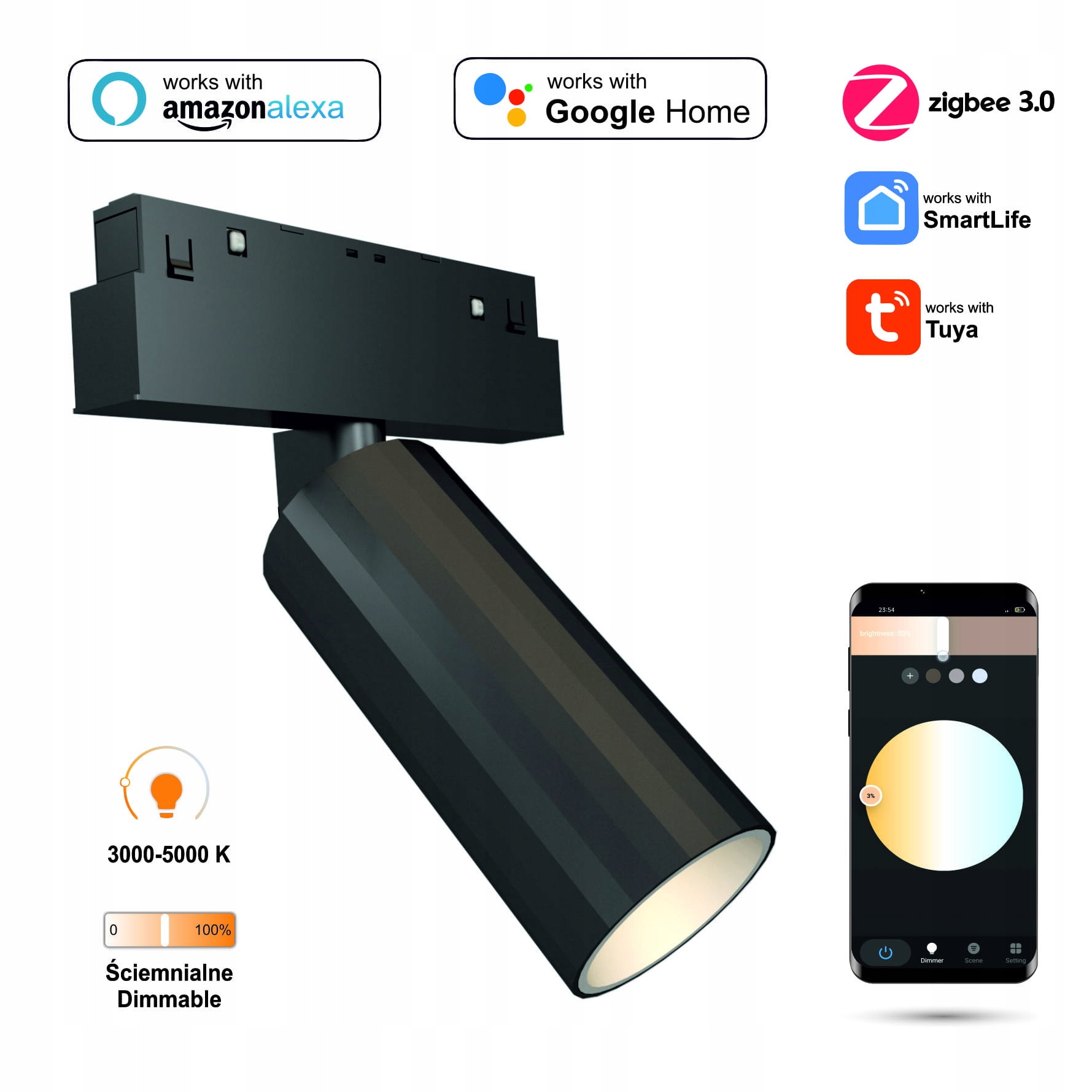 Spot Led reflektor WiFi Zigbee Hydra 12W pre koľajnice