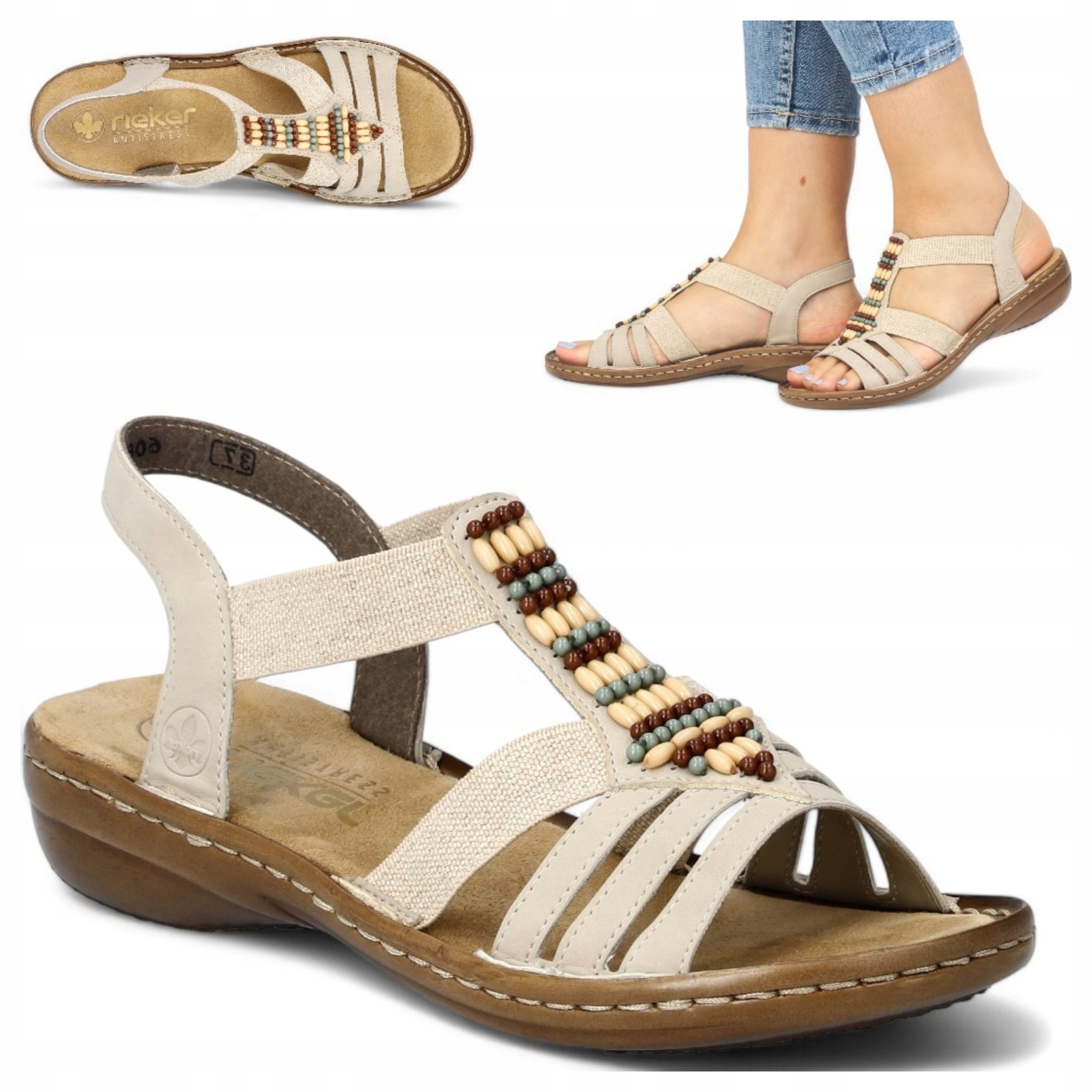 Płaskie Sandały Damskie 37 Rieker Wsuwane Beżowe modne