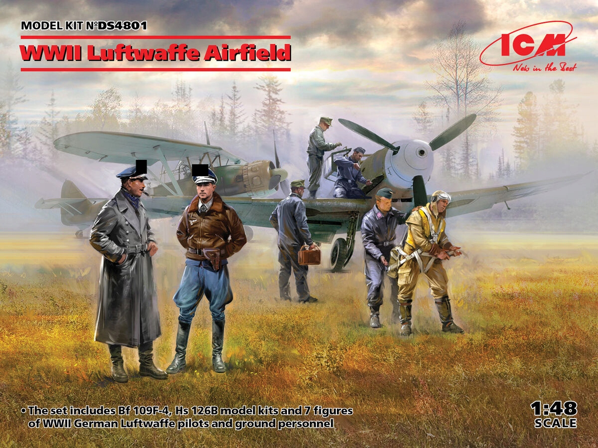 ICM DS4801 1/48 Wwii Luftwaffe Airfield (Bf 109F-4, Hs 126 B-1, figurky)