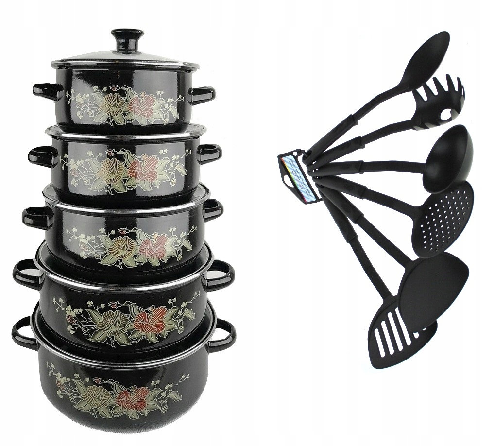 

Pawie Garnki emaliowane 10 Zestaw garnków emalia