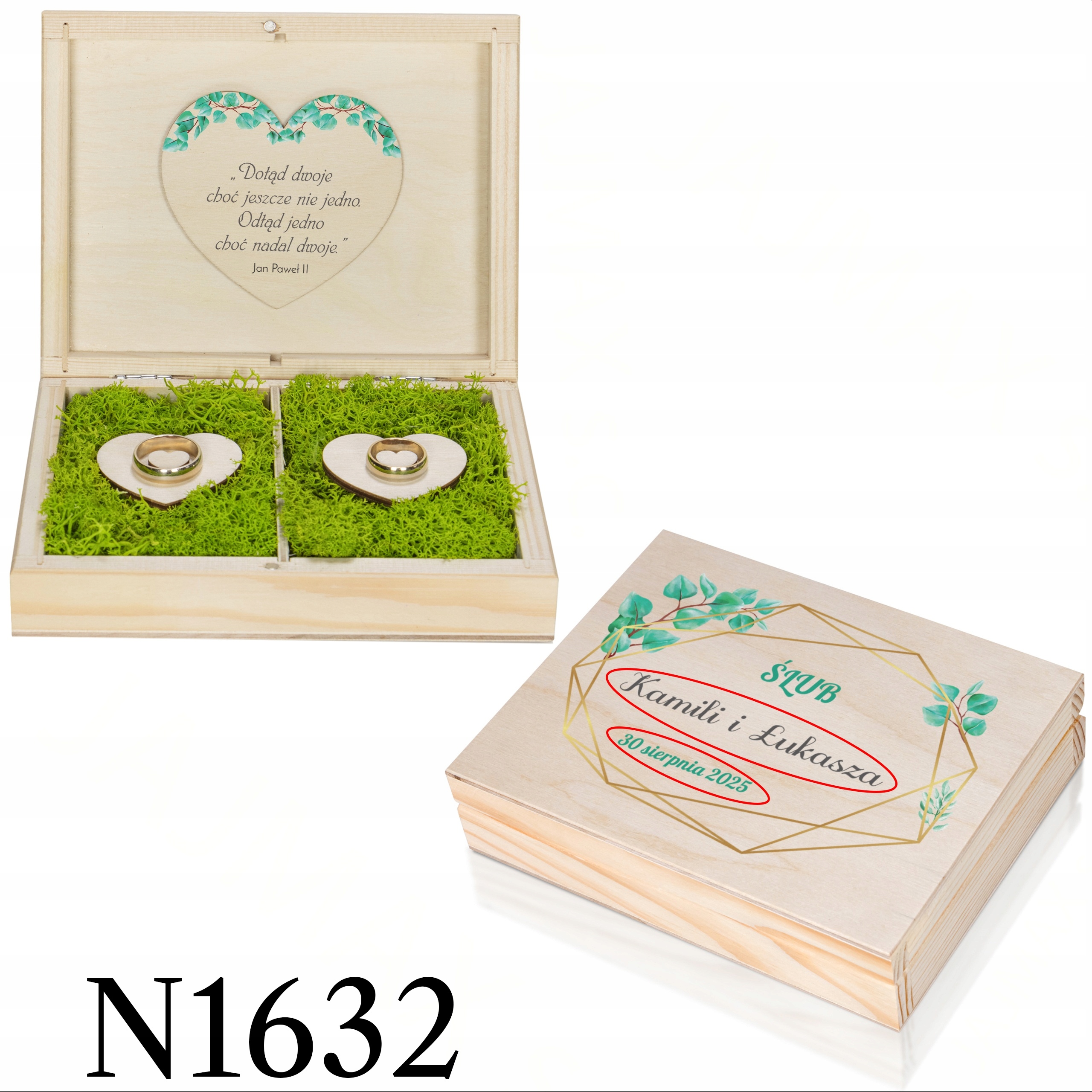 Pudełko na obrączki z TWOIM Tekstem Mech Ślub Wesele Eleganckie ZESTAW wzór Długość 12.3 cm