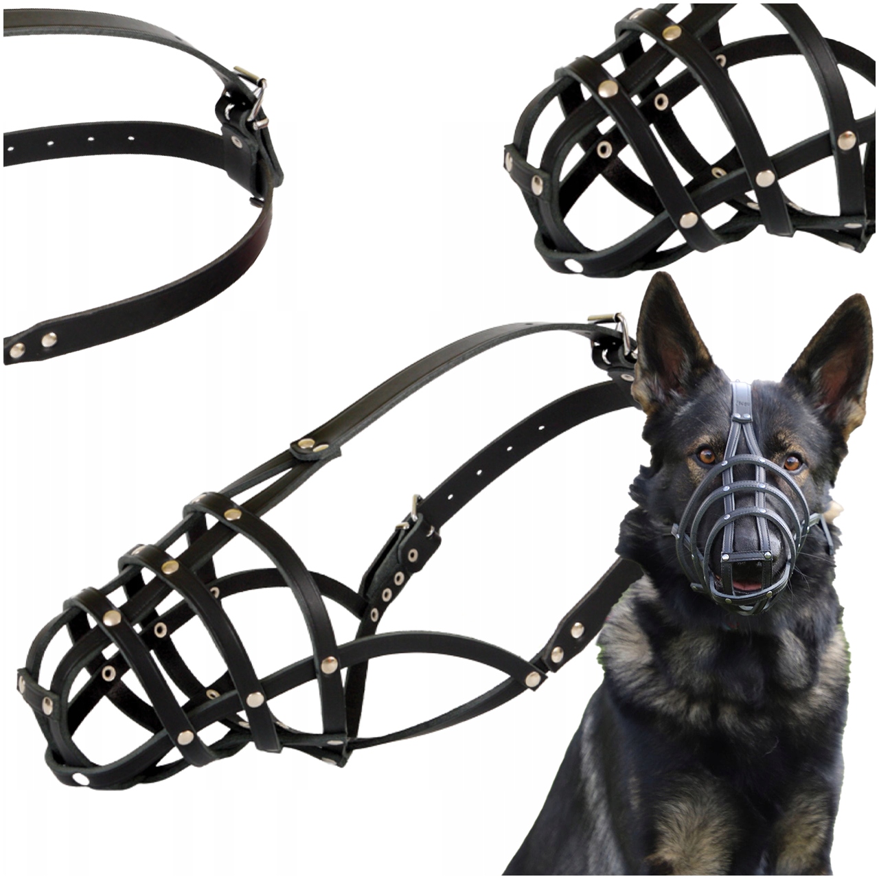 Kožený Nýtovaný Náhubek Pro Psa Dingo S/m, Obvod 32 CM, Německý Ovčák