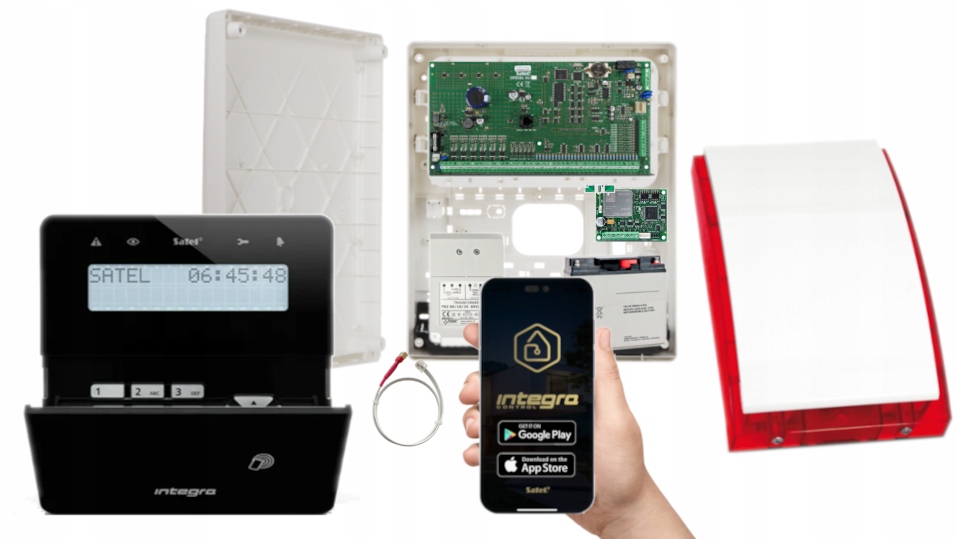 System Alarmowy Satel Integra 64 Zestaw Panel LCD Aplikacja Gsm Lte Syrena