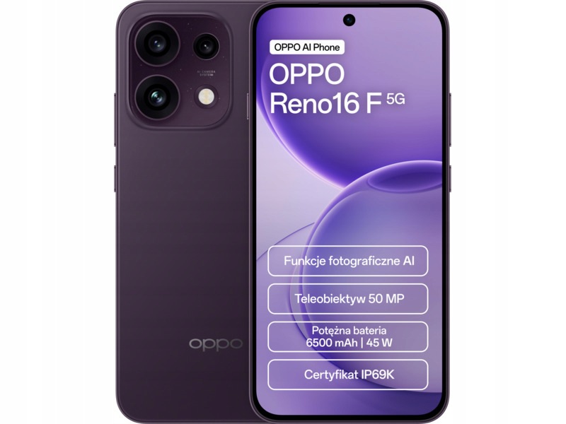 Smartfon Oppo Reno 16 F 5G 8/256GB 6.57" 120Hz Ciemnofioletowy