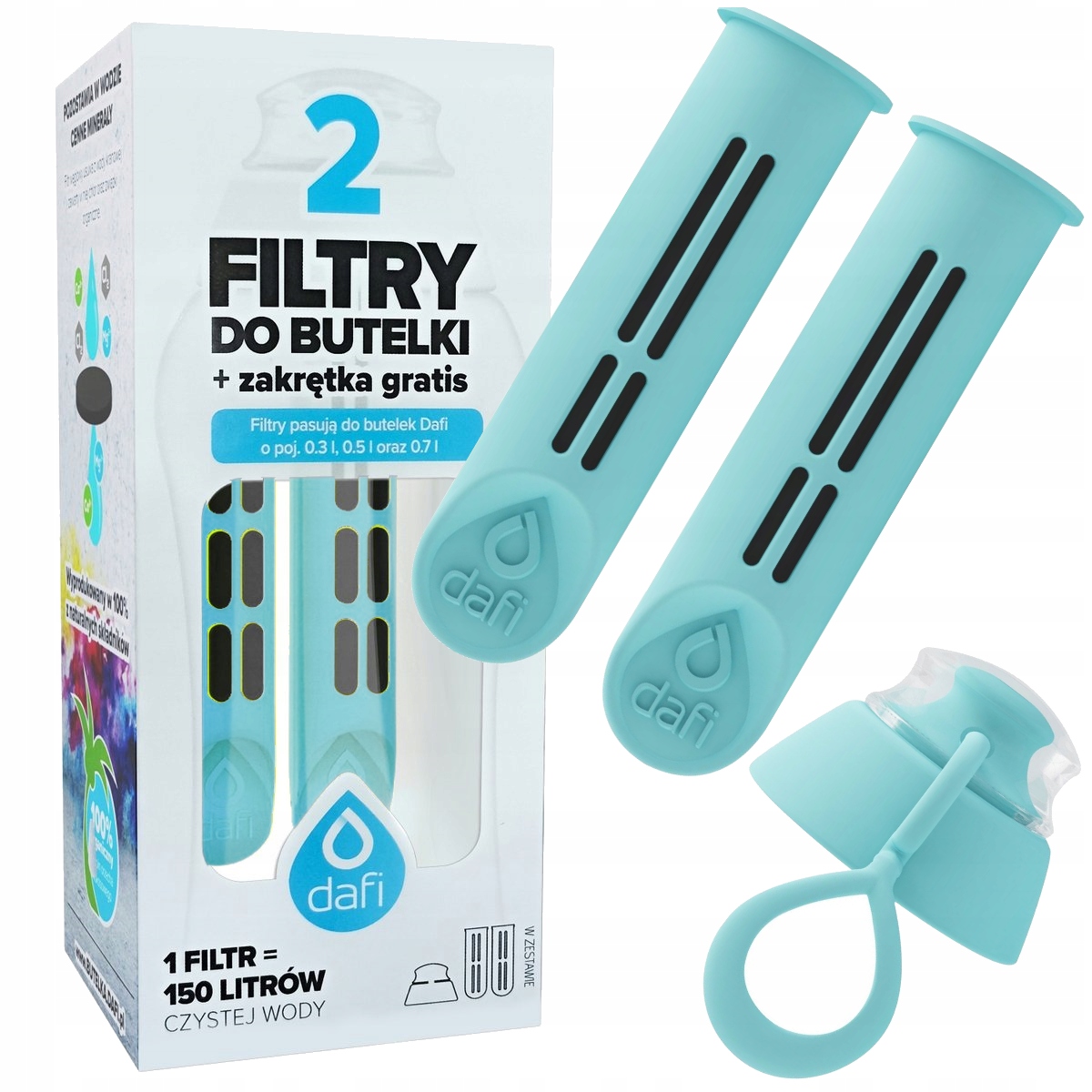 

Butelka Dafi filtry 2 szt nakrętka turkus zestaw