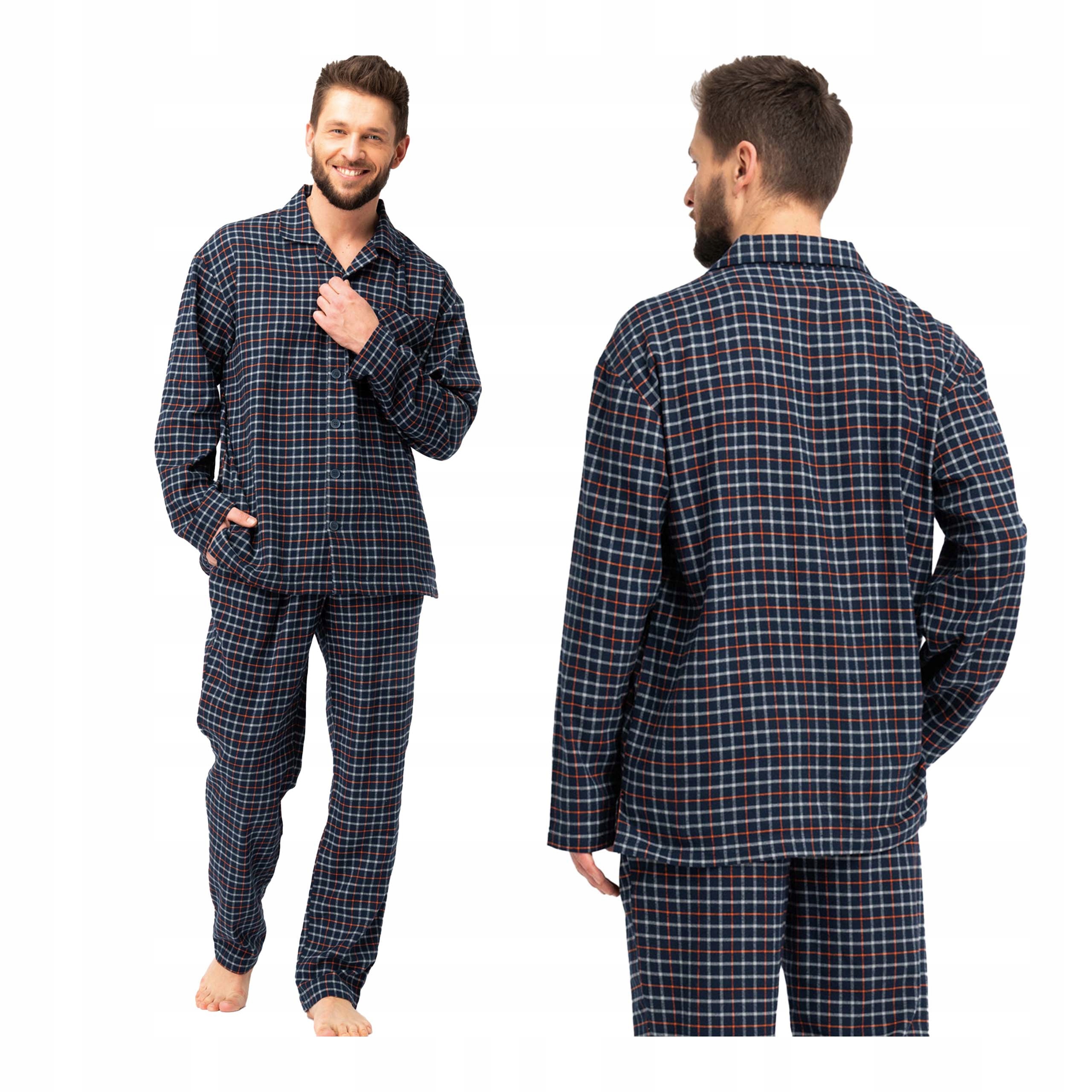 Pánské dvoudílné flanelové pyžamo s dlouhými teplými kalhotami Key L