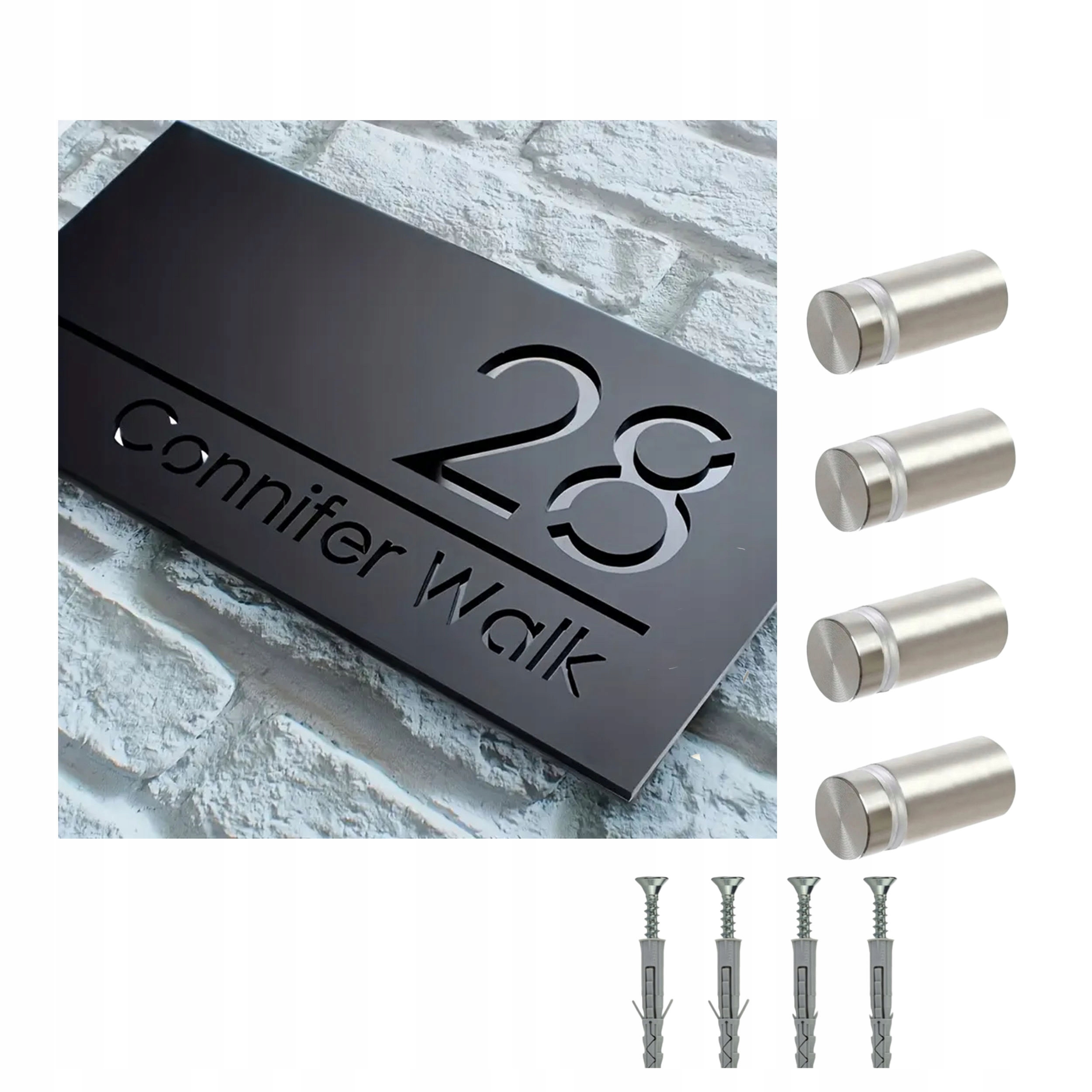 NOWOCZESNA PERSONALIZOWANA TABLICZKA ADRESOWA ZEWNĘTRZNA Z AKRYLU DYSTANSE