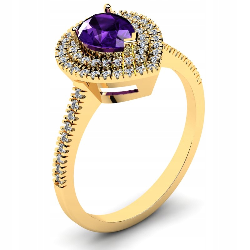 

Pierścionek Złoty Koktajlowy Z Fioletową Cyrkonią