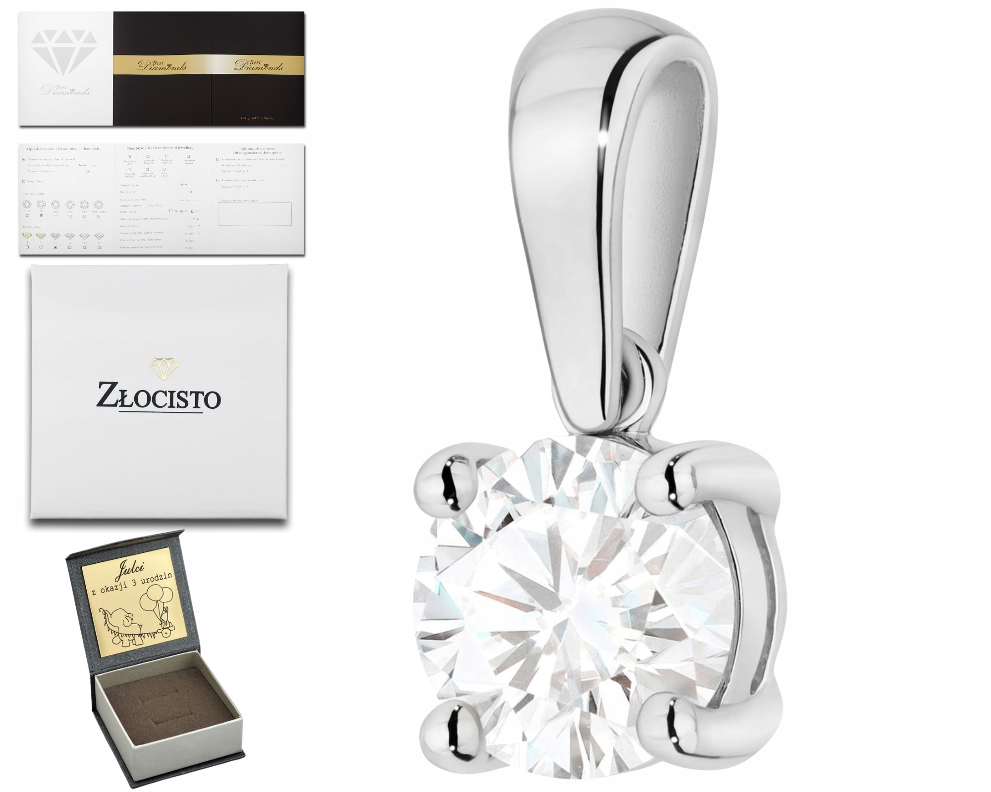 Bílé Zlato Přívěsek S Diamantem 1,00 Ct 585 Šperky Módní Dárek