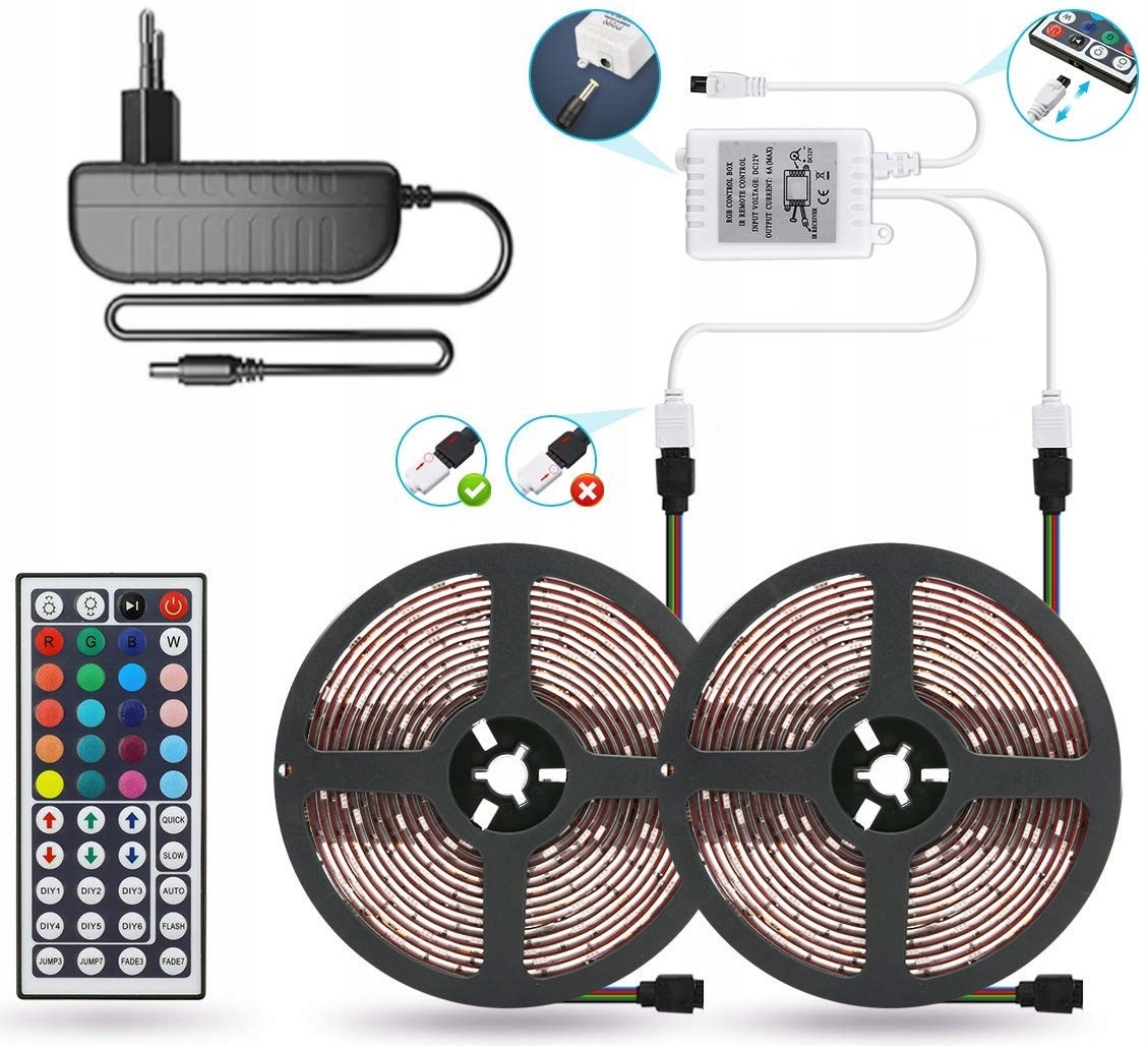 TAŚMA LED SMD WODOODPORNA 10M RGB KOLOROWA NA PILOT 2 x 5M PASEK LED 12V Kod producenta Taśma 10 M 2835 NEON PASEK LED