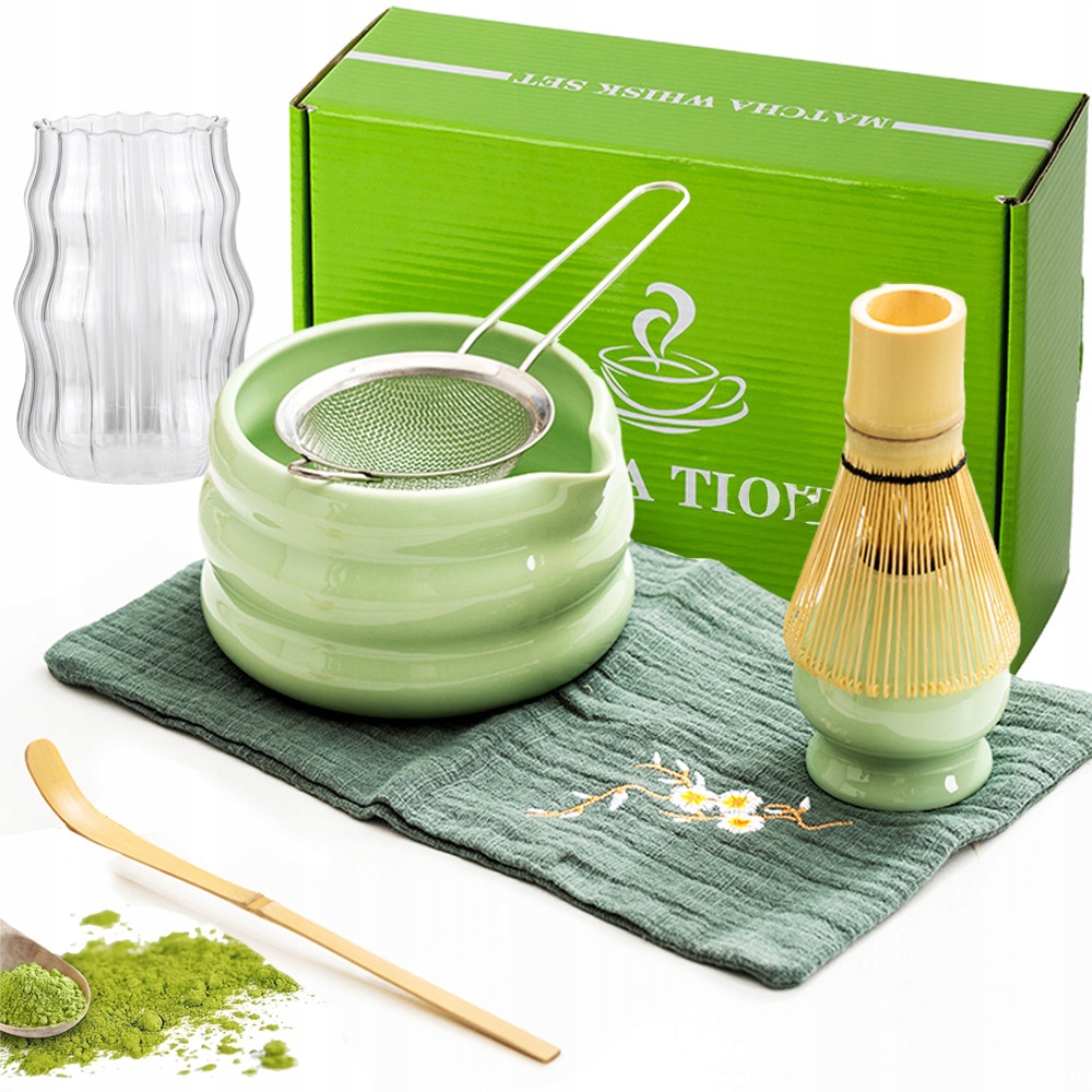Zestaw Prezentowy Do Herbaty Matcha 7-CZĘŚCIOWY Zestaw Podstawka Łyżeczka