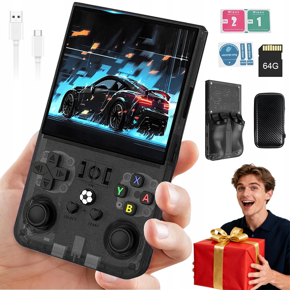 Retro Przenośna Konsola R36MAX 64GB 18000 Gier Linux Podwójne Joysticki