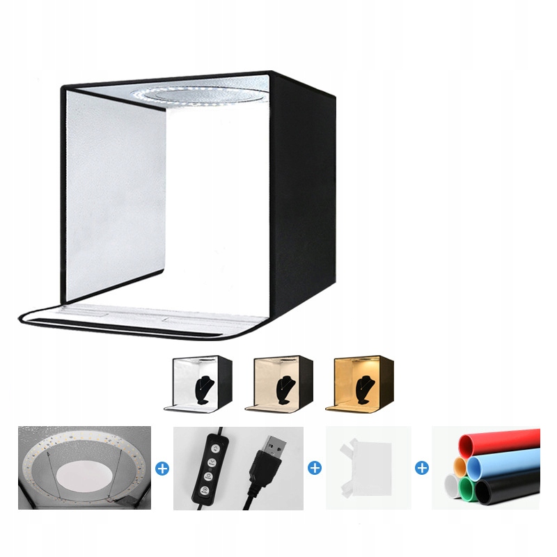 Fotobox 40x40 cm skládací stan se 3 pozadími