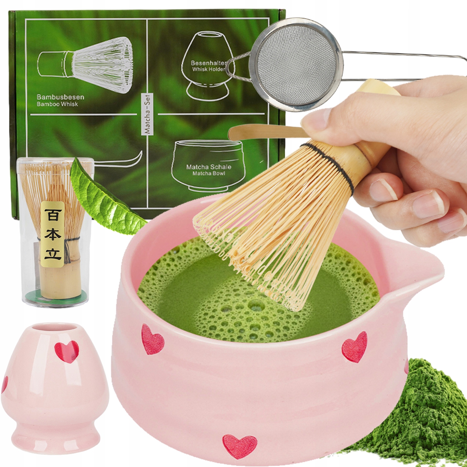 Sada Nástrojů Pro Přípravu Matchy Se Šlehací Metlou A Lžící