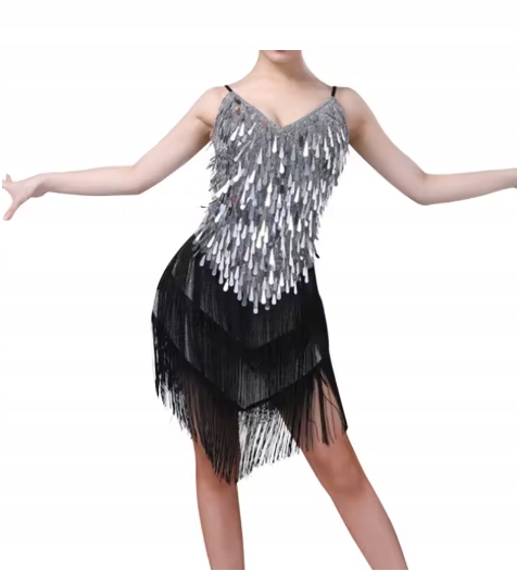 Sukienka Do Tańca Damska Latino Strój Srebrna 2118