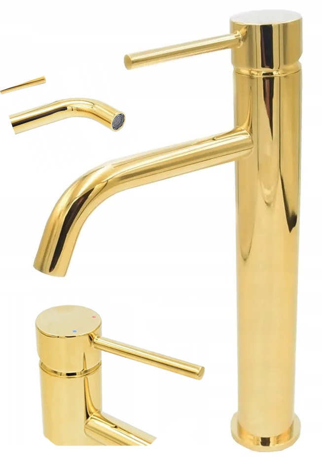 Vysoká Keramická Kúpeľňová Umývadlová Batéria Kivo Gold Zlatá
