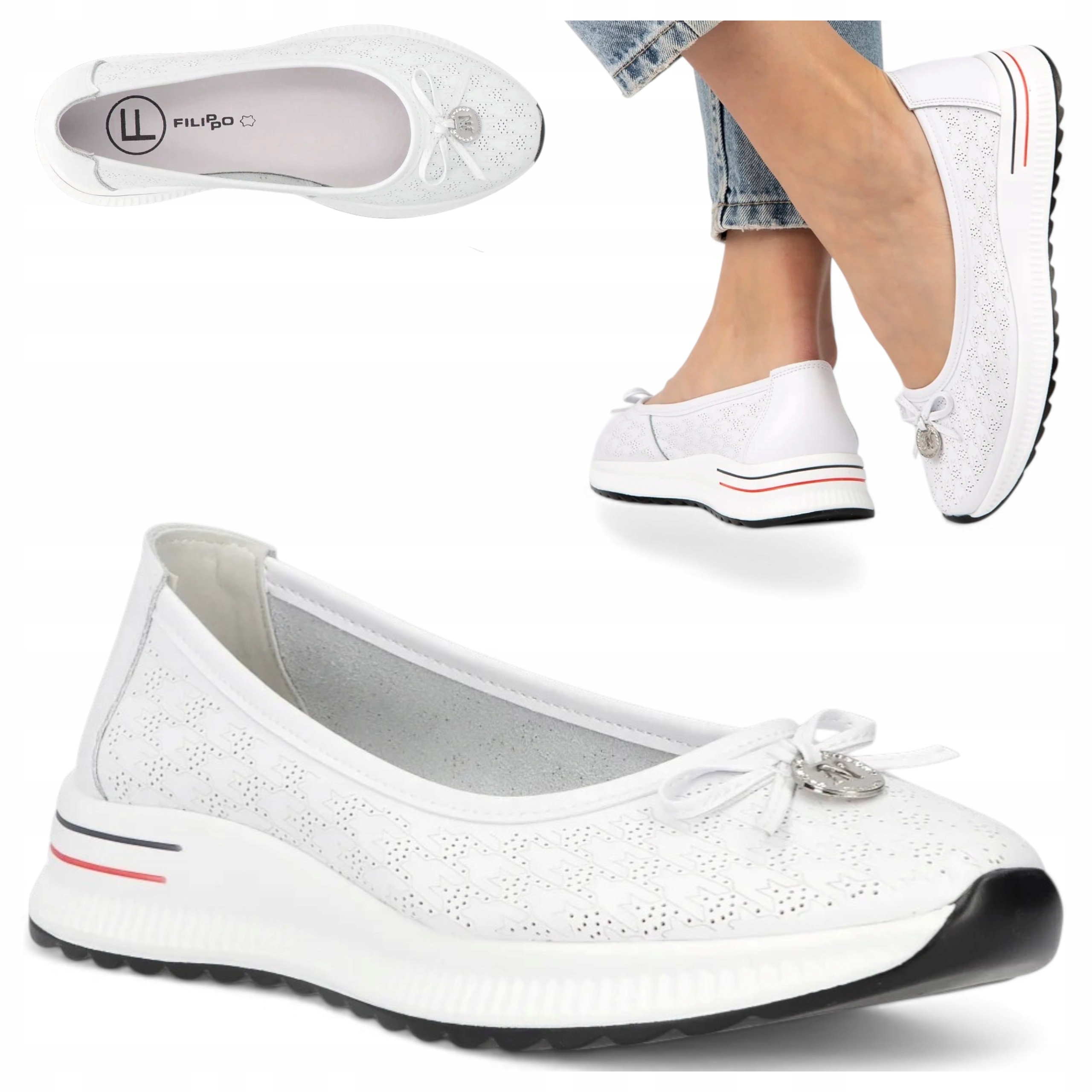 Dámské kožené baleríny na klínku 39 Filippo Ažurové sportovní polobotky