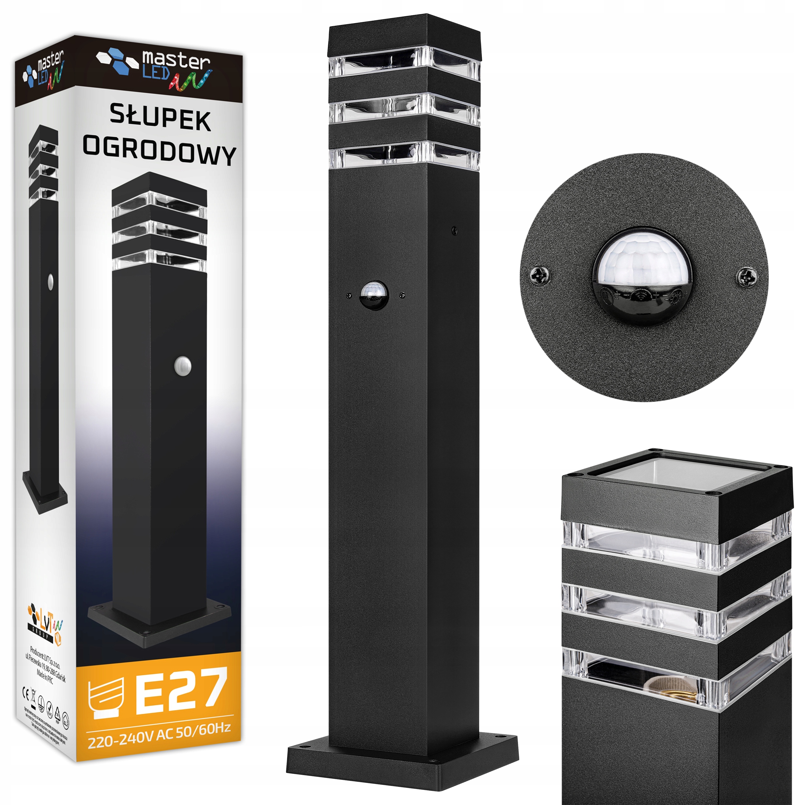 Stojací Led lampa Zahradní sloupek 60 cm Pir senzor pohybu venkovní E27 Led