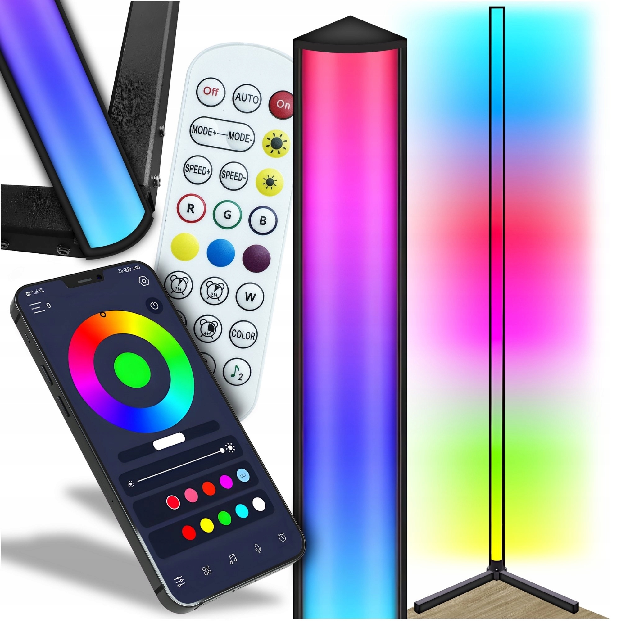 Lampa Led Narożna Rgb Stojąca Podłogowa Pilot Apka 140 CM