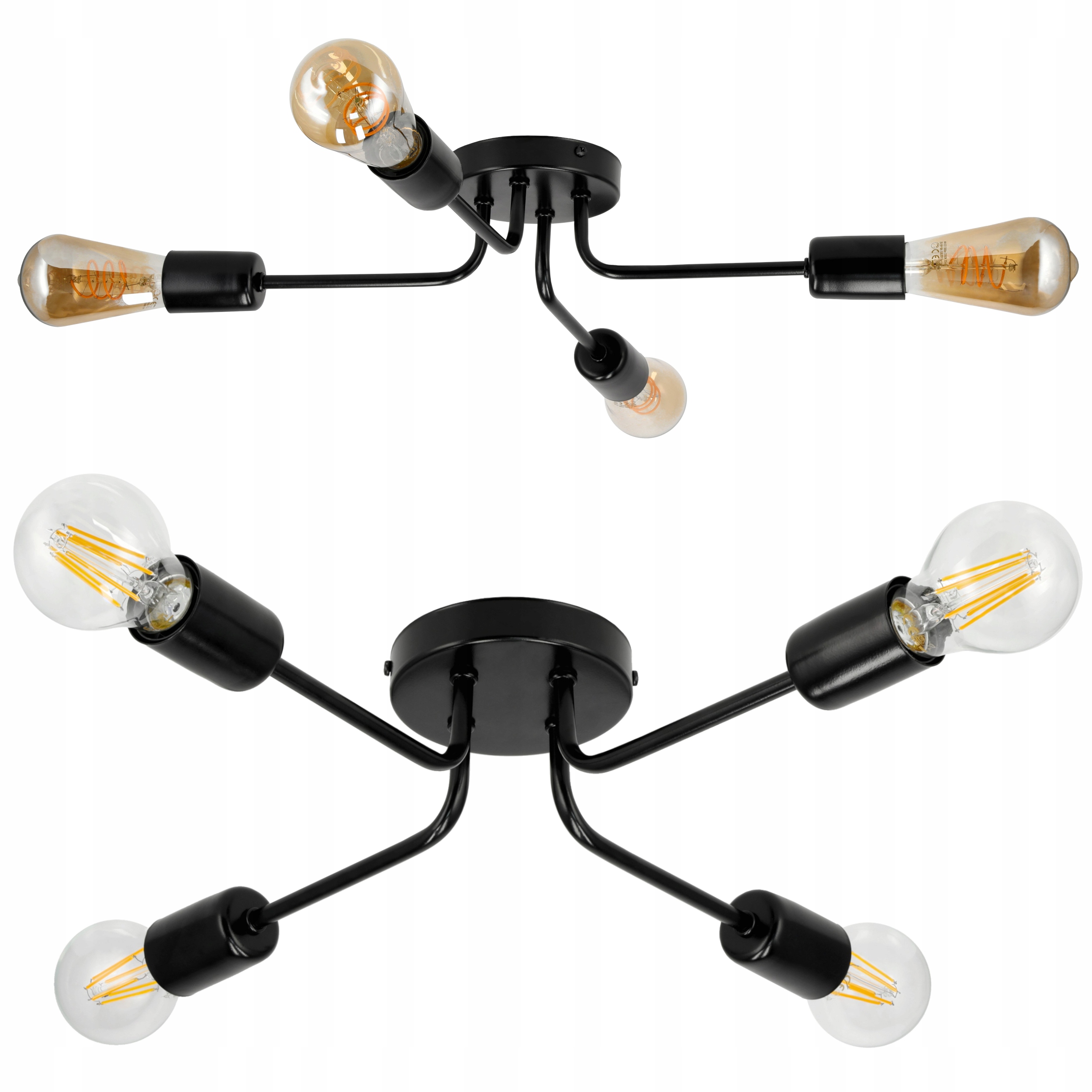 Lampa Sufitowa Żyrandol Plafon Pająk 4 Ramiona Loft 4xE27 Led