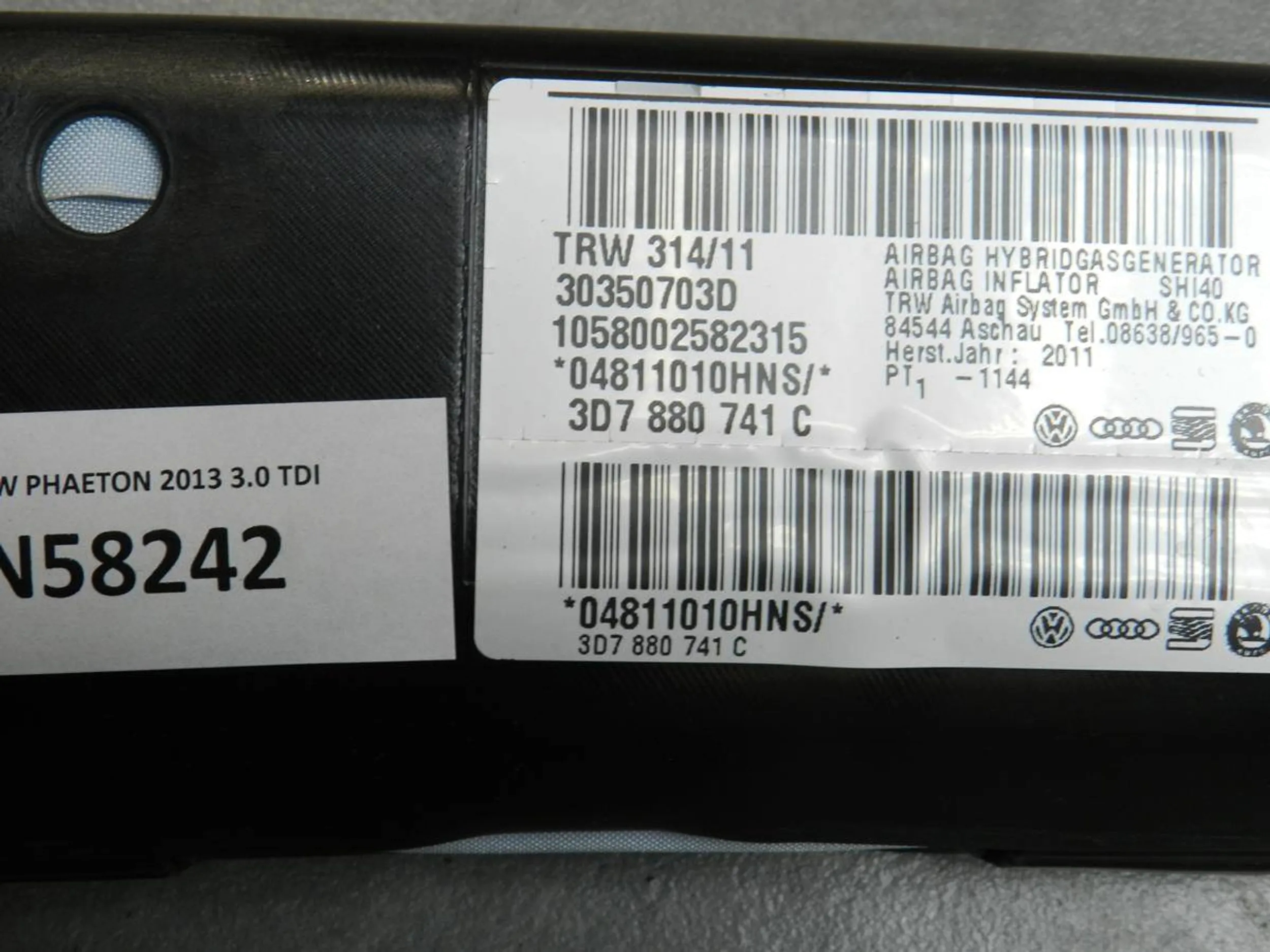VW Phaeton Dachvorhang Airbag links 3D7880741C