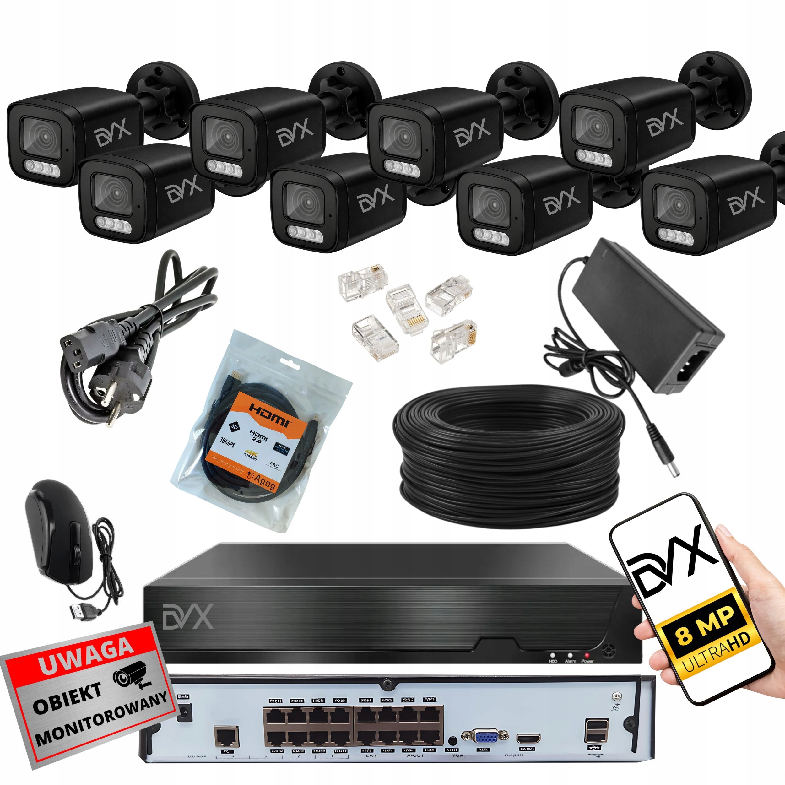 Sada Kamier x8 PT8LB Monitorovanie Ip Poe 8MP 4K Uhd Rekordér P8CH Nvr