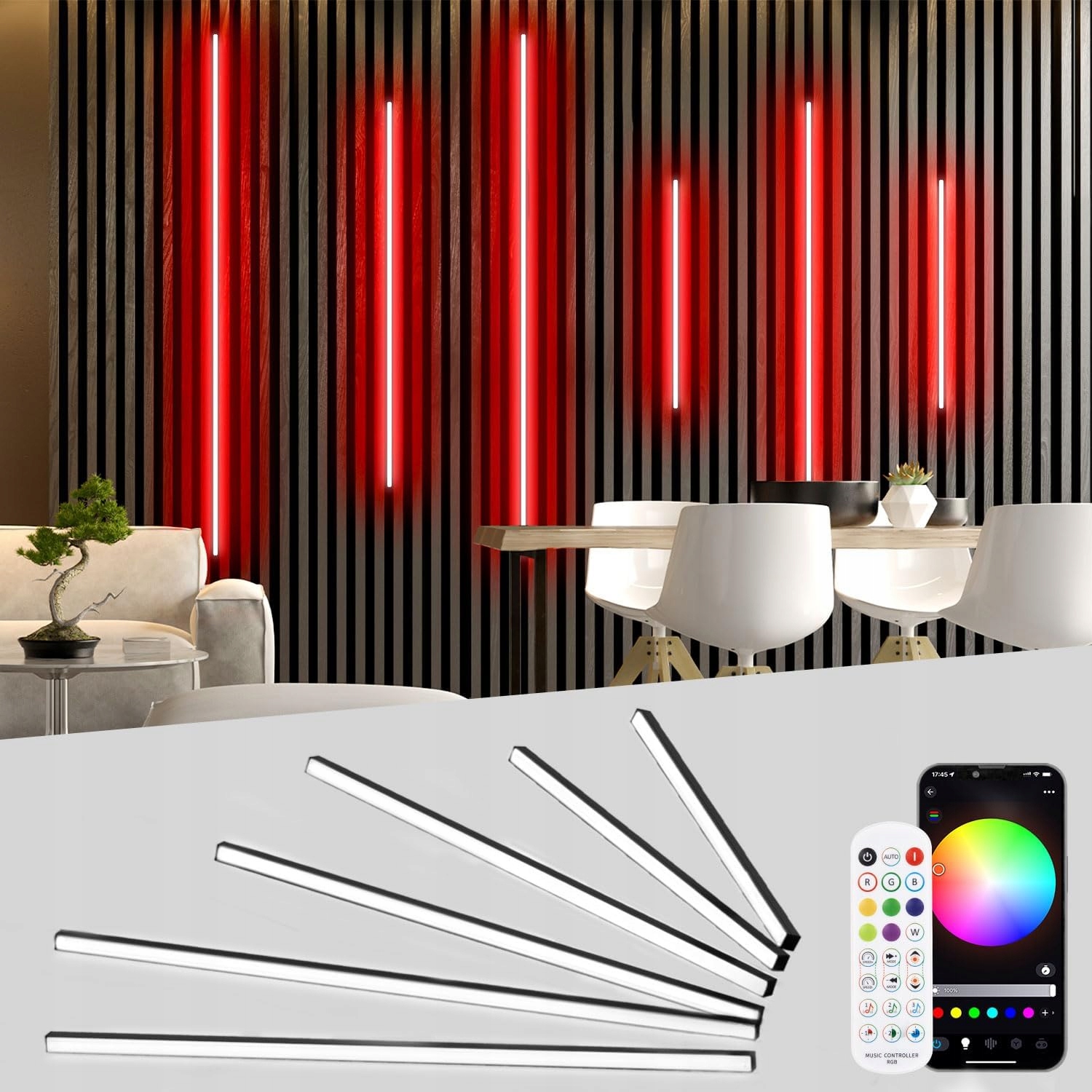 Wbudowane diody Led Rgb Lichaser do paneli 6 szt, 2x 40 2x 60 2x 90 cm