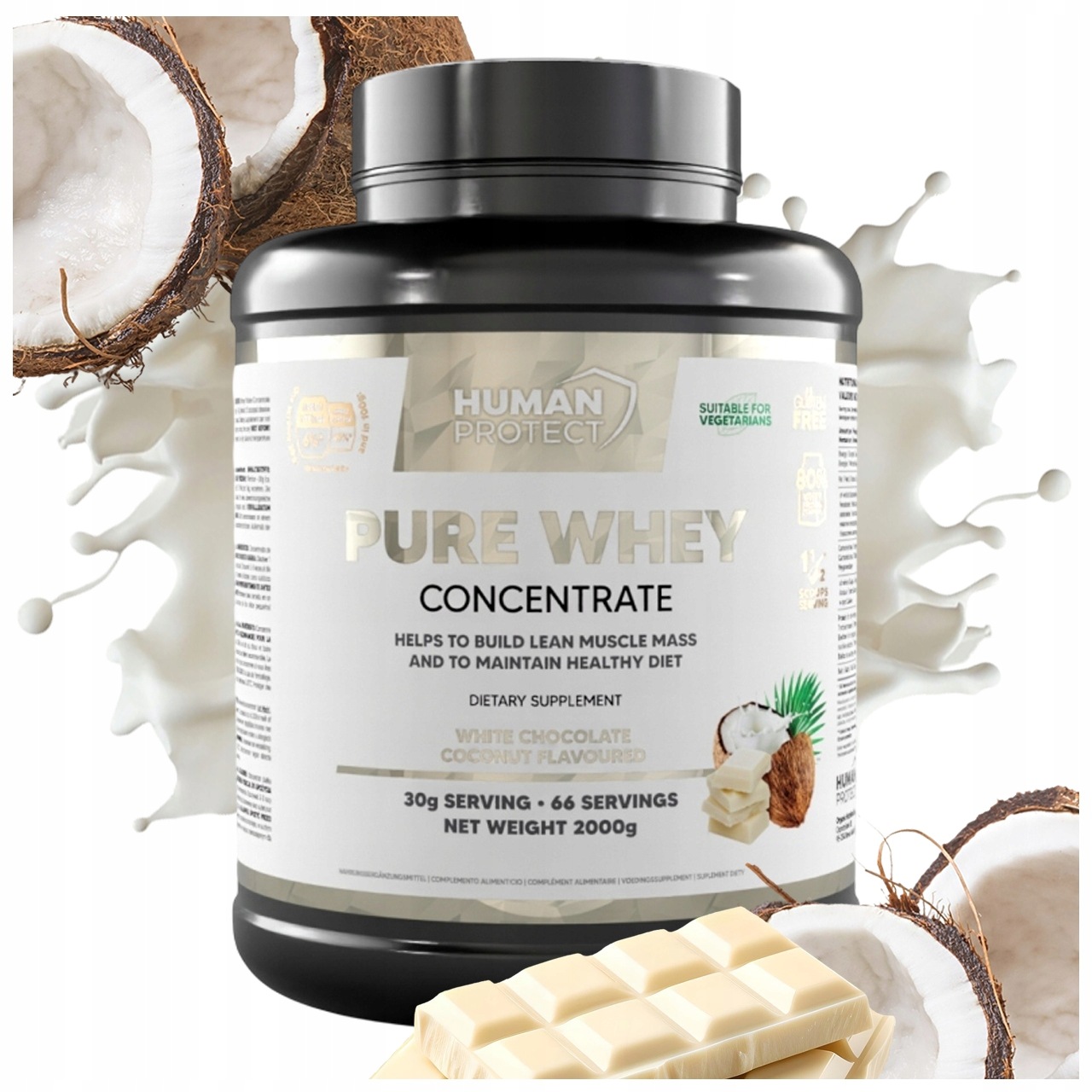 Human Protect Pure Whey 2KG Bílkovina Koncentrát Bílá Čokoláda S Kokosem