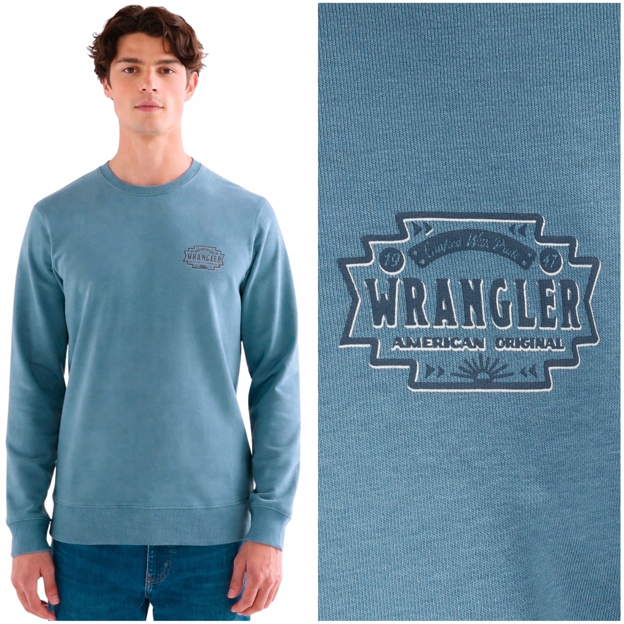 Wrangler Americana Crew Captains Blue modrá bavlněná mikina s logem XXL