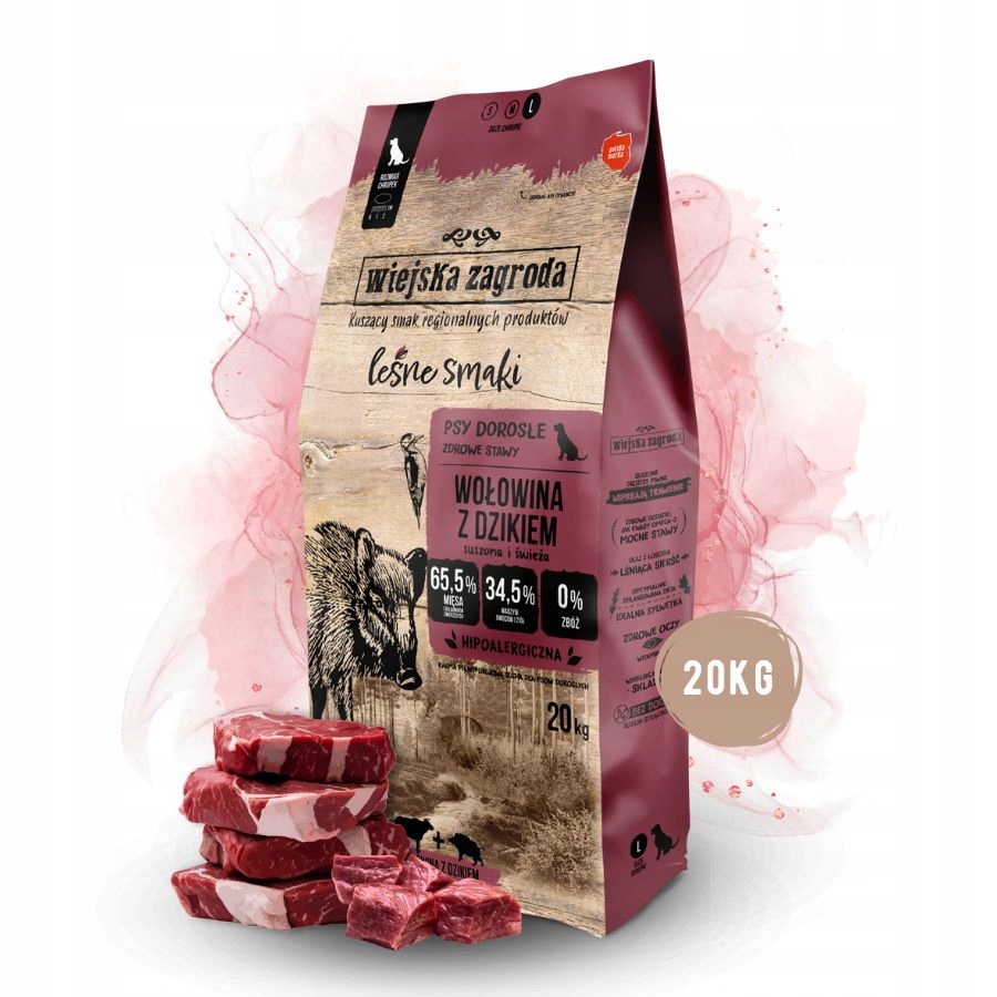 Levně Wiejska Zagroda Leśne Smaki Krmivo pro psy Hovězí Zvěřina Velká plemena L 20 kg