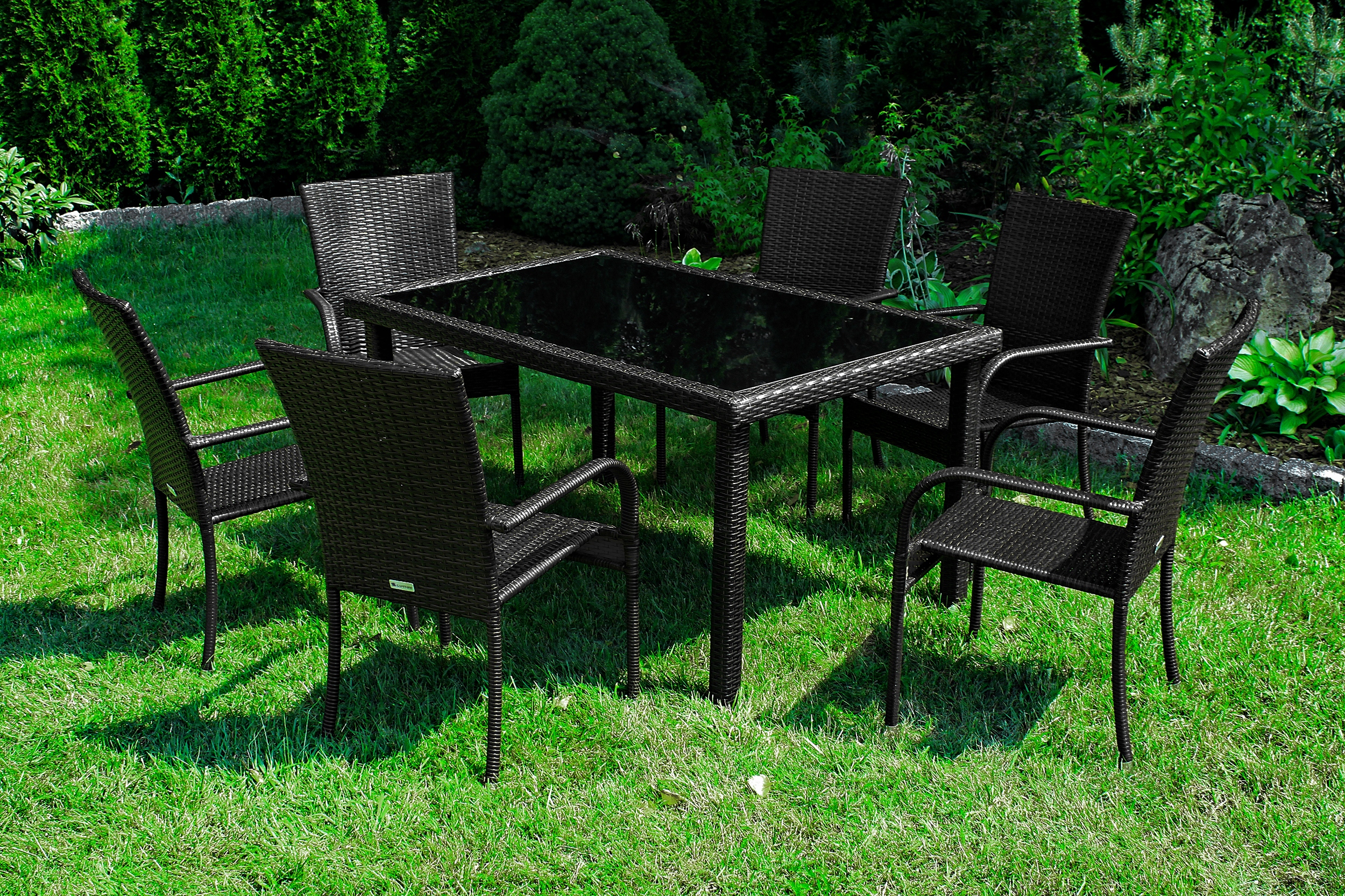 ZESTAW MEBLI ogrodowych MEBLE na taras STÓŁ + 6 KRZESEŁ technorattan SANTOS Kod producenta ST-570