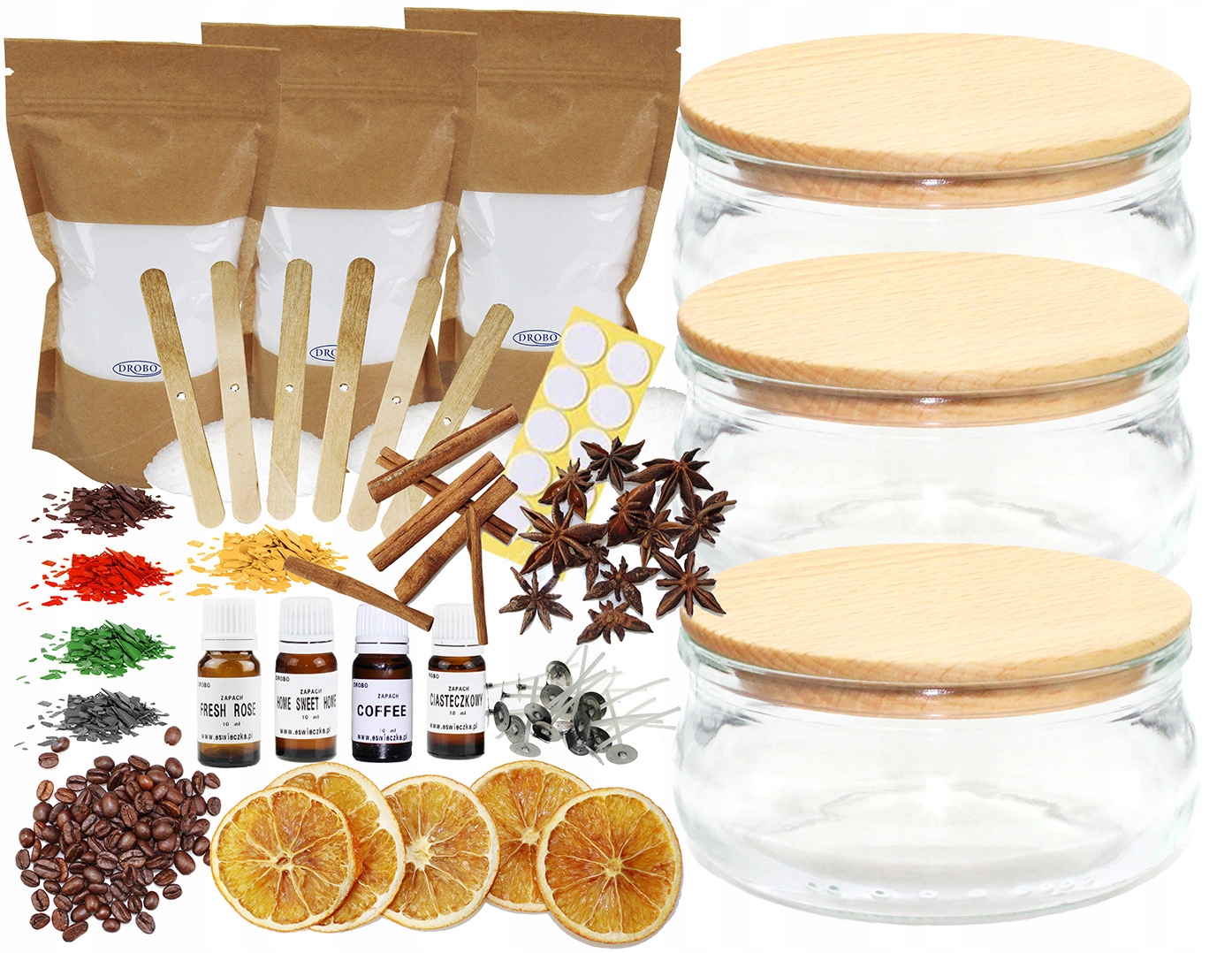 Sada na výrobu svíček, elegantní sklo, 3 x 210 ml