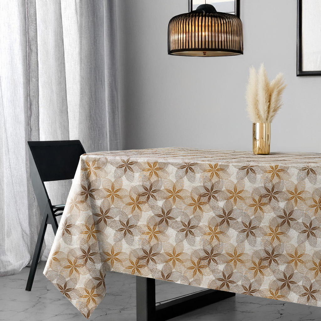 Cerata Tlustá Premium Ubrus Na Polyesteru Béžová Hnědá Květy Brokat 140x450