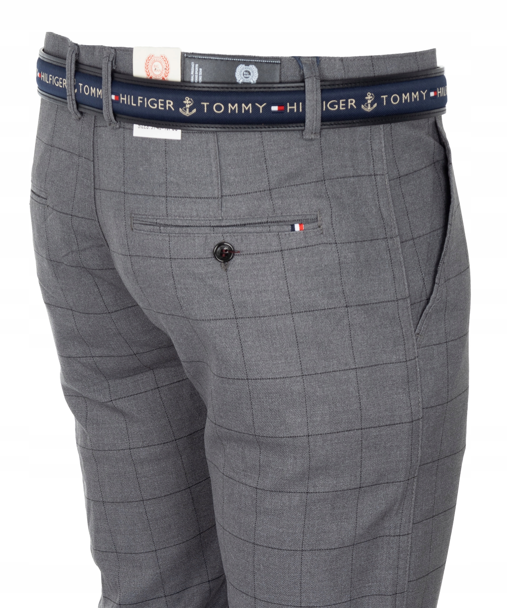 Szare spodnie męskie w kratę bawełna W37 L30