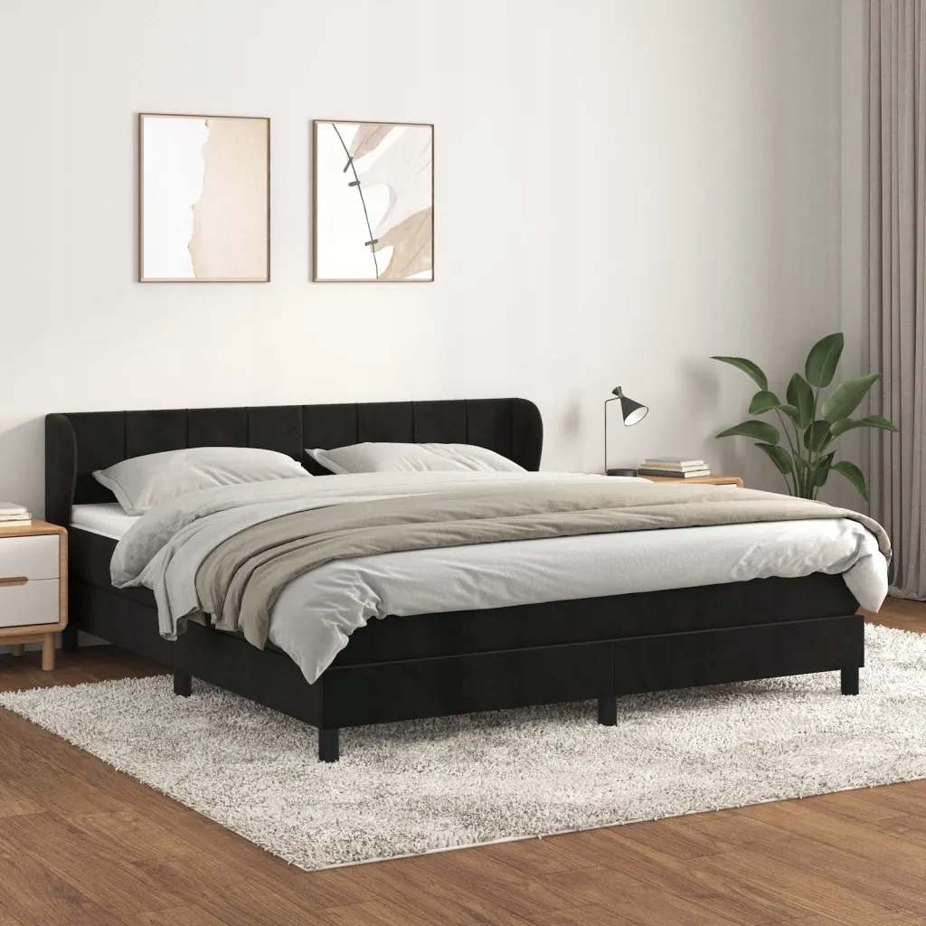 Box spring postel s matrací černá 160x200 cm samet Černý 3127501