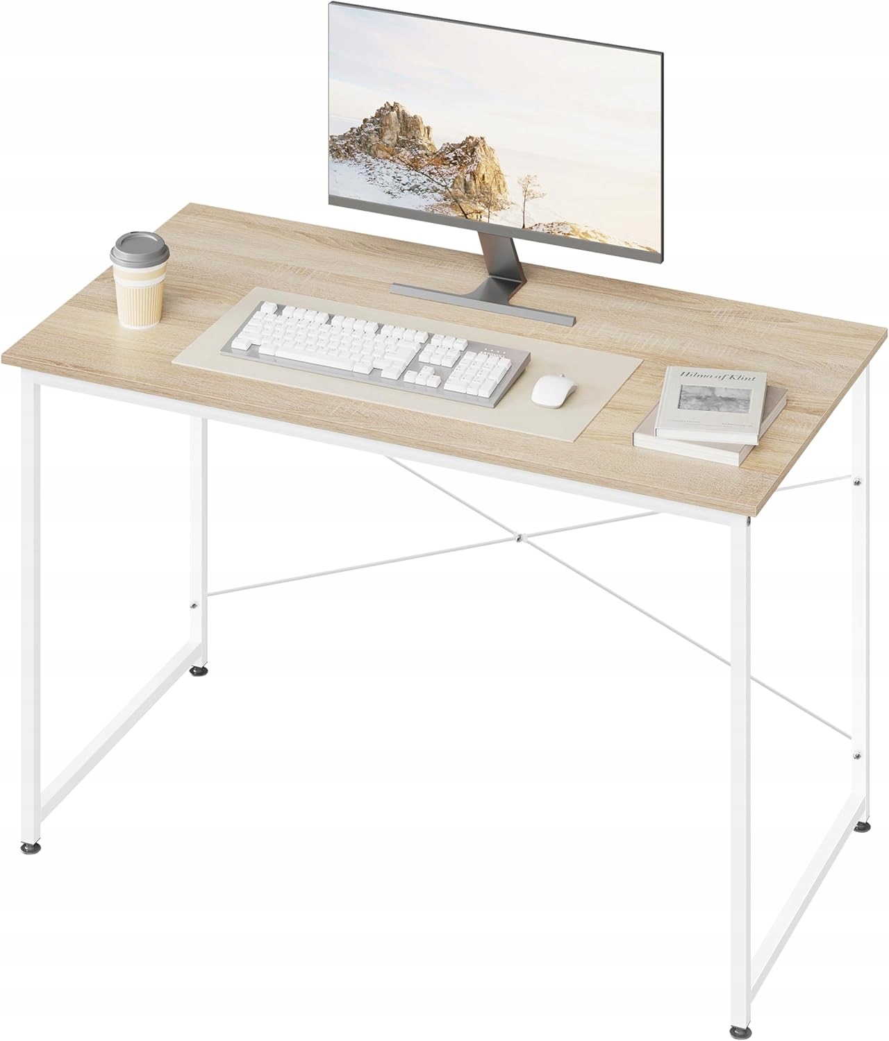Počítačový Stôl 120X60 CM Kancelársky Stôl Pc Kovová Doska Svetlý Dub Moderný
